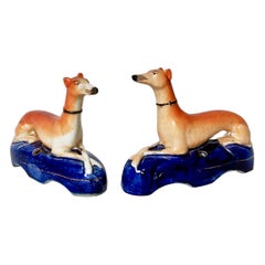 Pair of Staffordshire Pottery Greyhound /Whippet Pen Holders, Early 19th Century