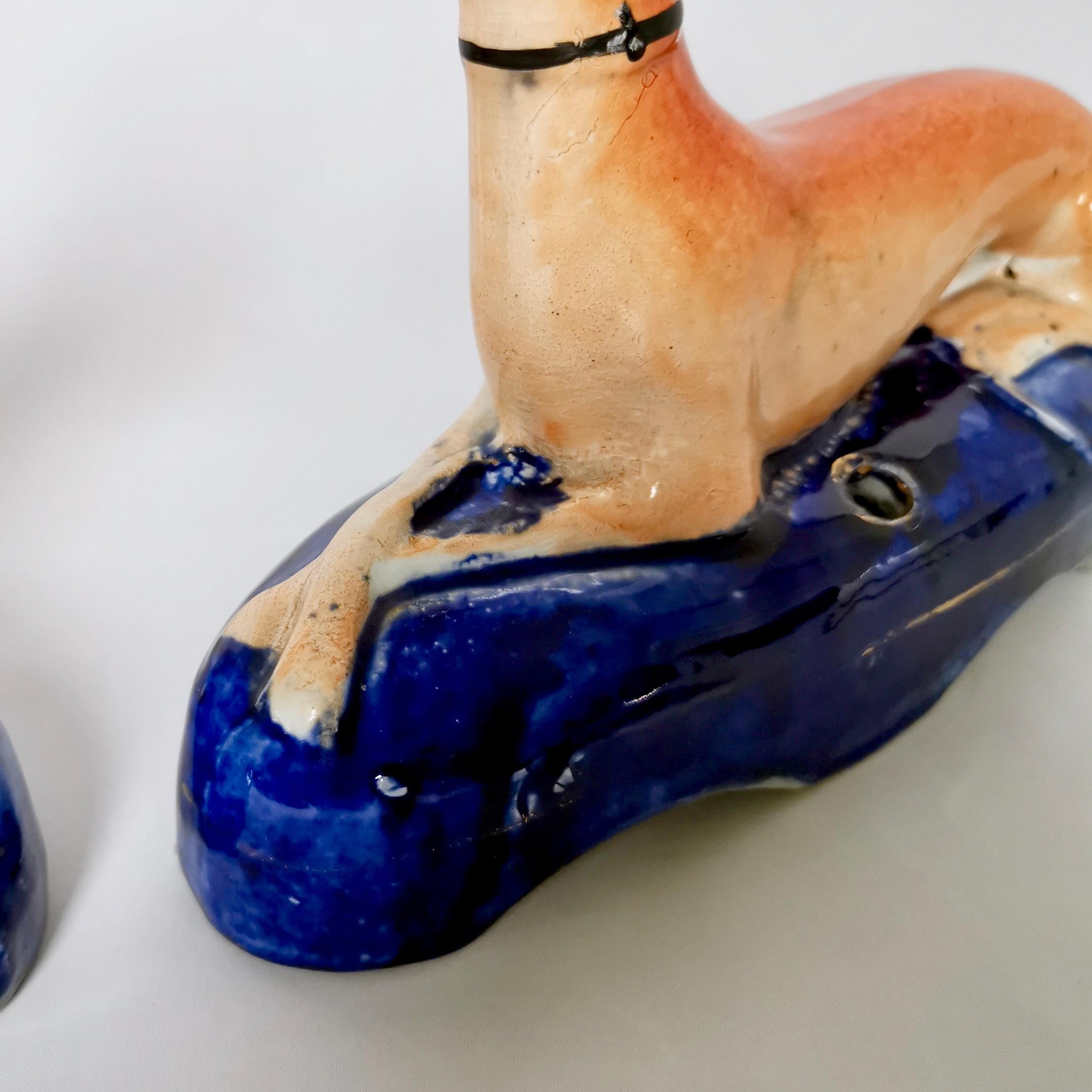 Pair of Staffordshire Pottery Greyhound /Whippet Pen Holders, Early 19th Century 3