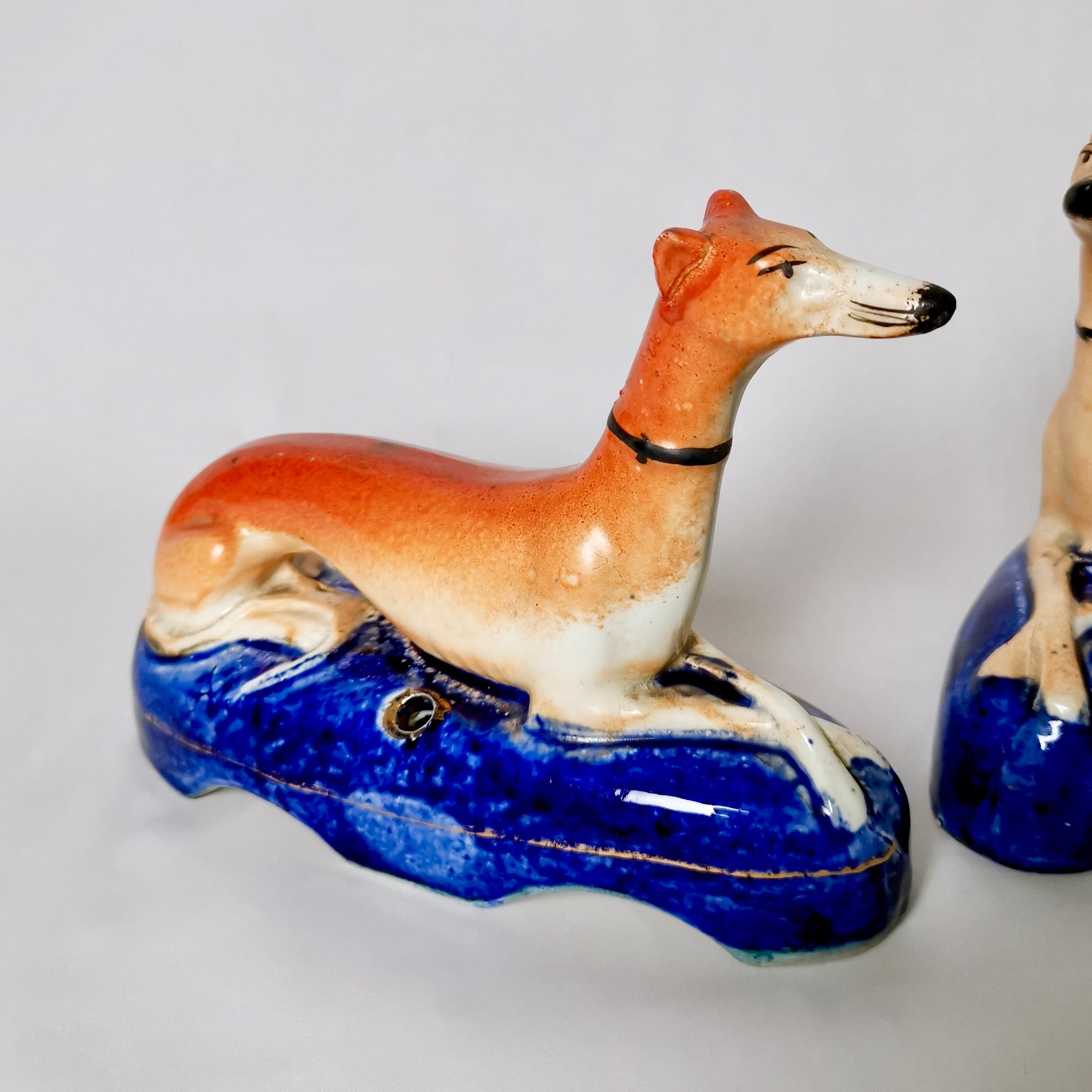 Regency Pair of Staffordshire Pottery Greyhound /Whippet Pen Holders, Early 19th Century