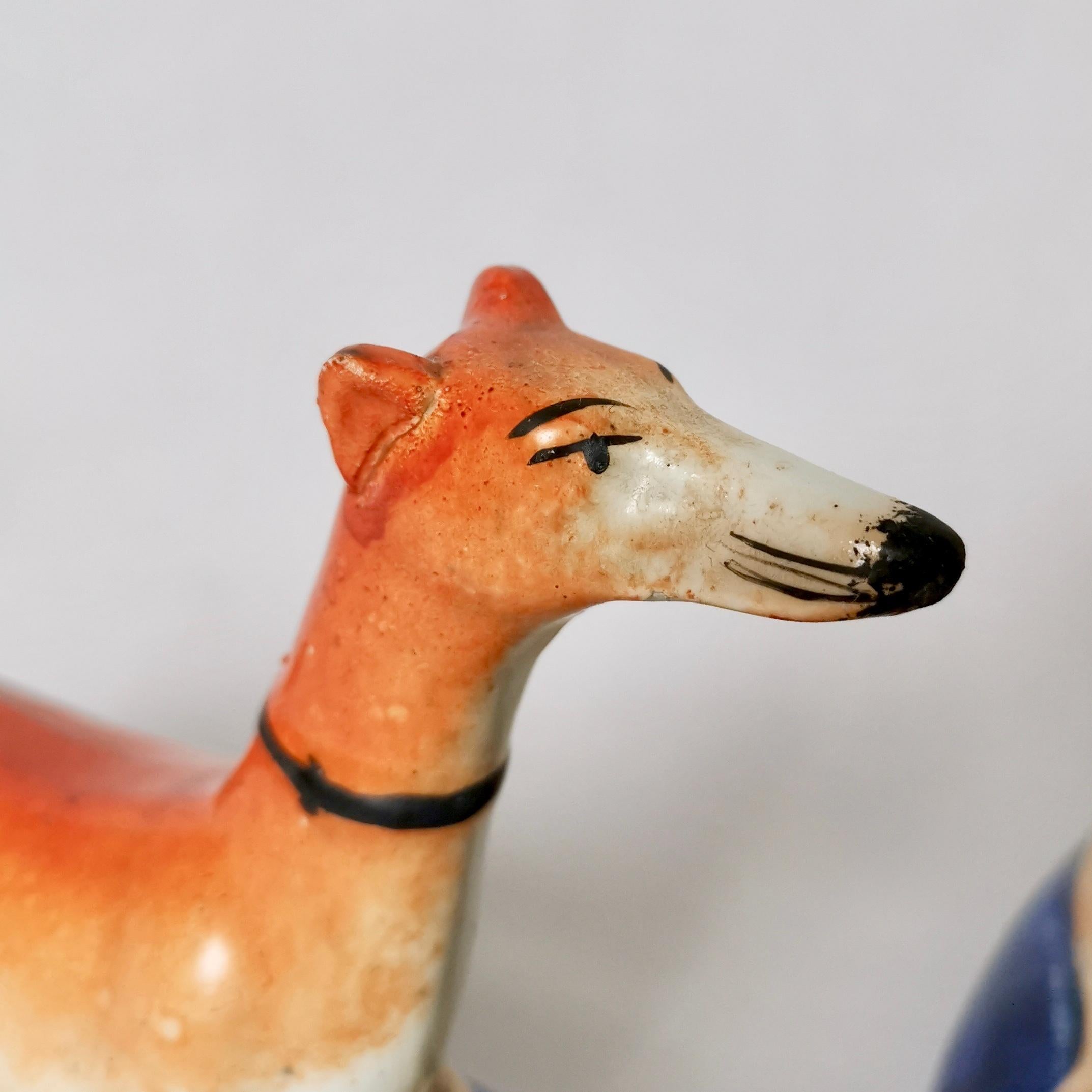 English Pair of Staffordshire Pottery Greyhound /Whippet Pen Holders, Early 19th Century