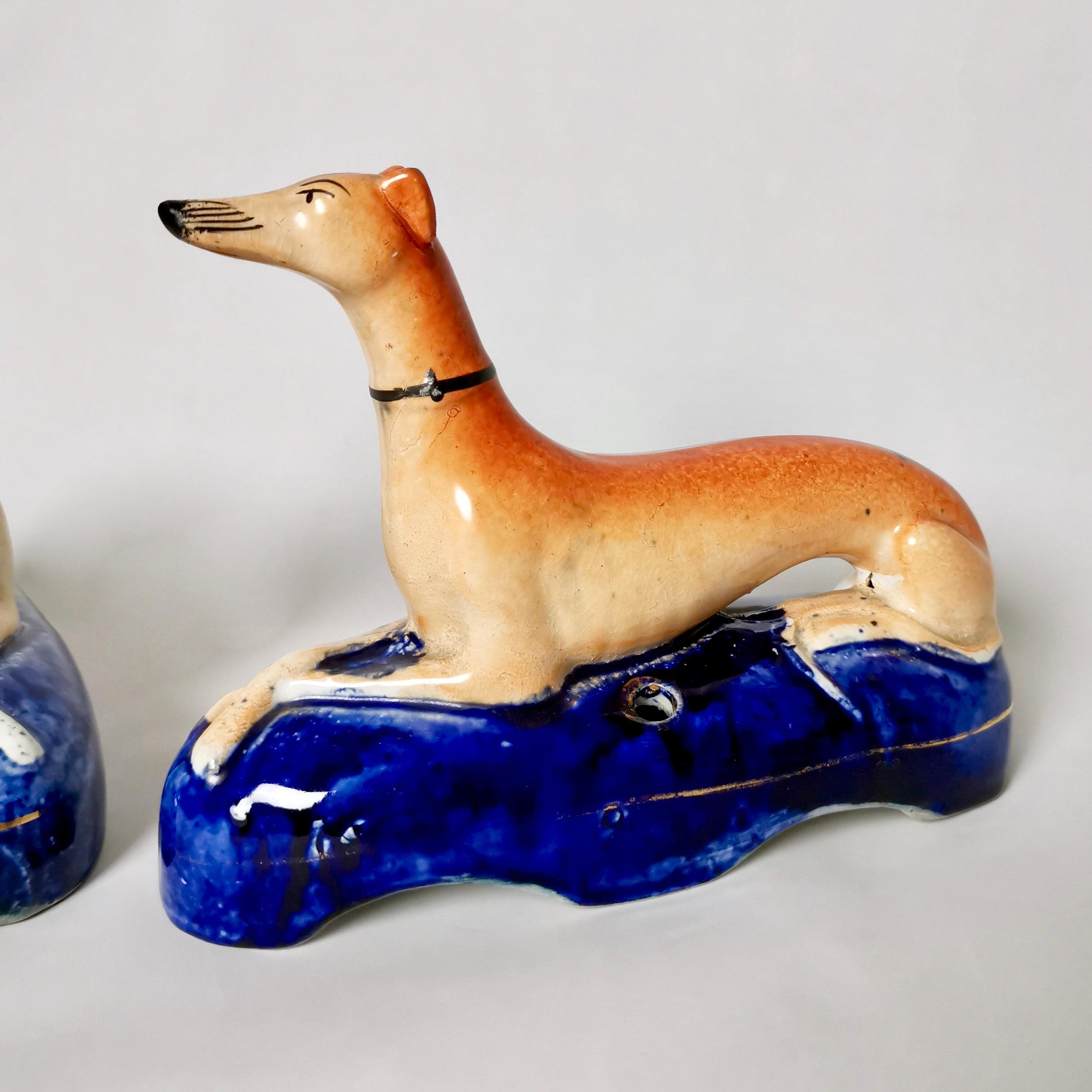 Pair of Staffordshire Pottery Greyhound /Whippet Pen Holders, Early 19th Century In Good Condition In London, GB