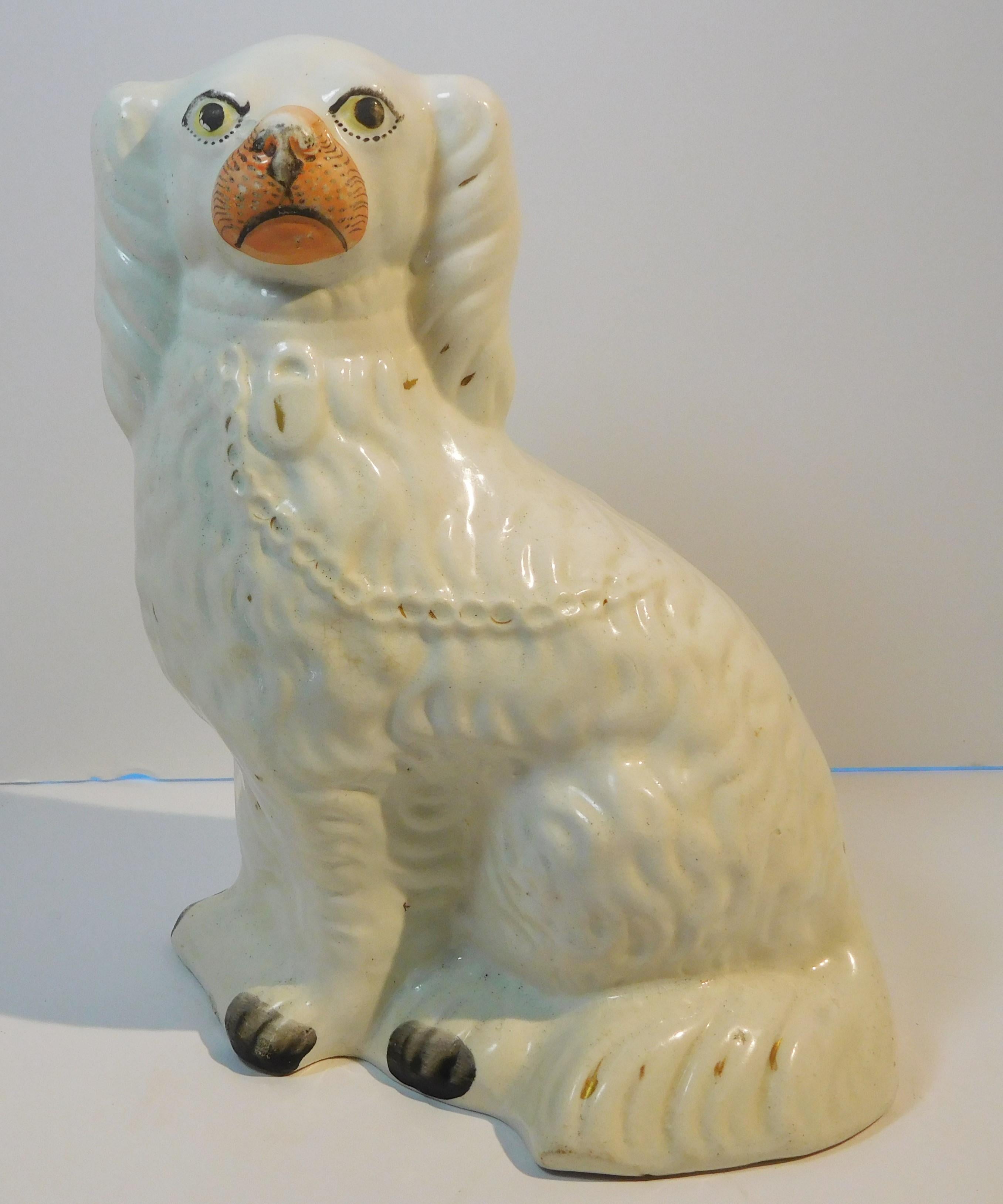 Pair of Staffordshire Pottery King Charles Spaniels, circa 1860 For Sale 3