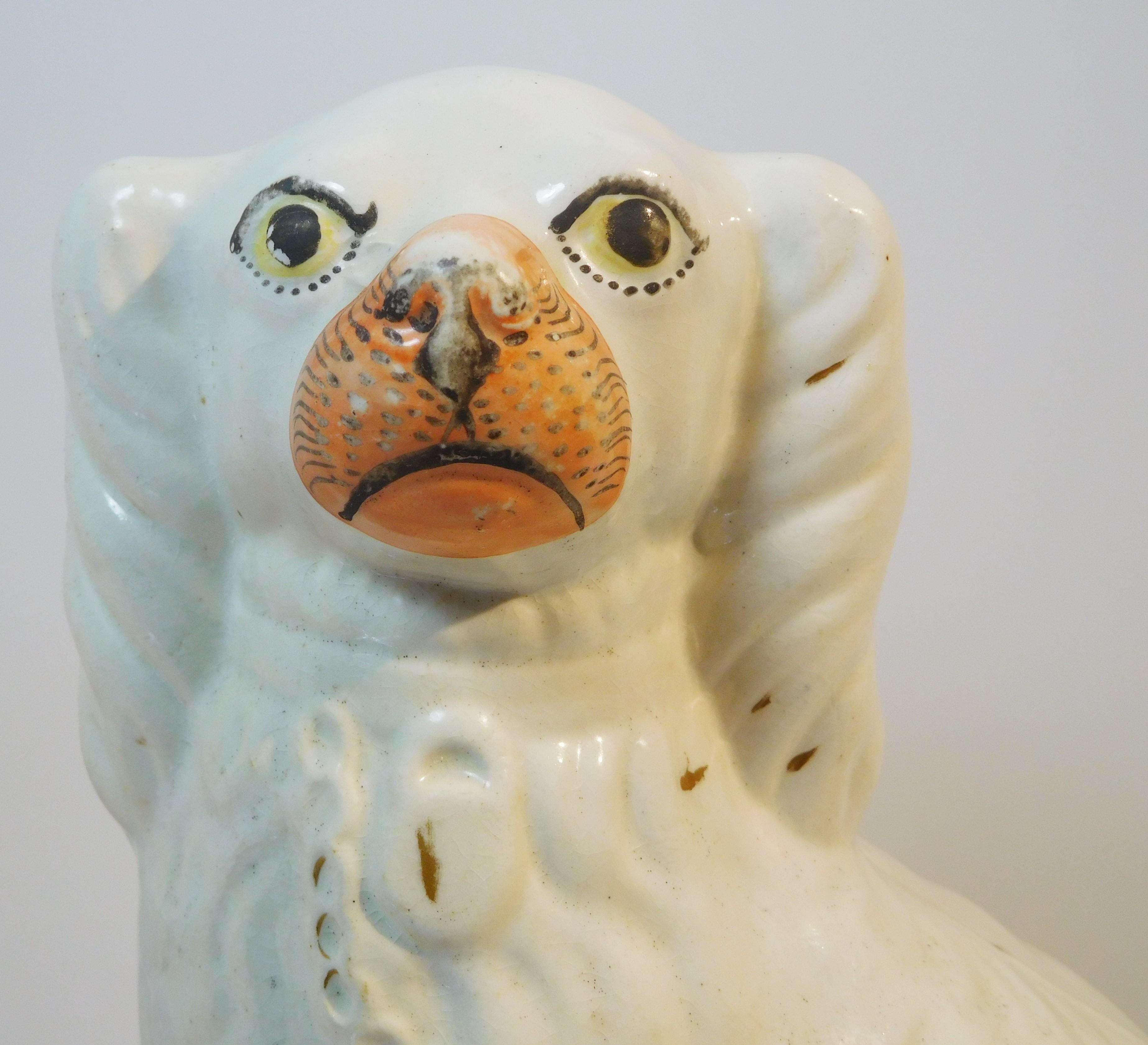 Pair of Staffordshire Pottery King Charles Spaniels, circa 1860 For Sale 4