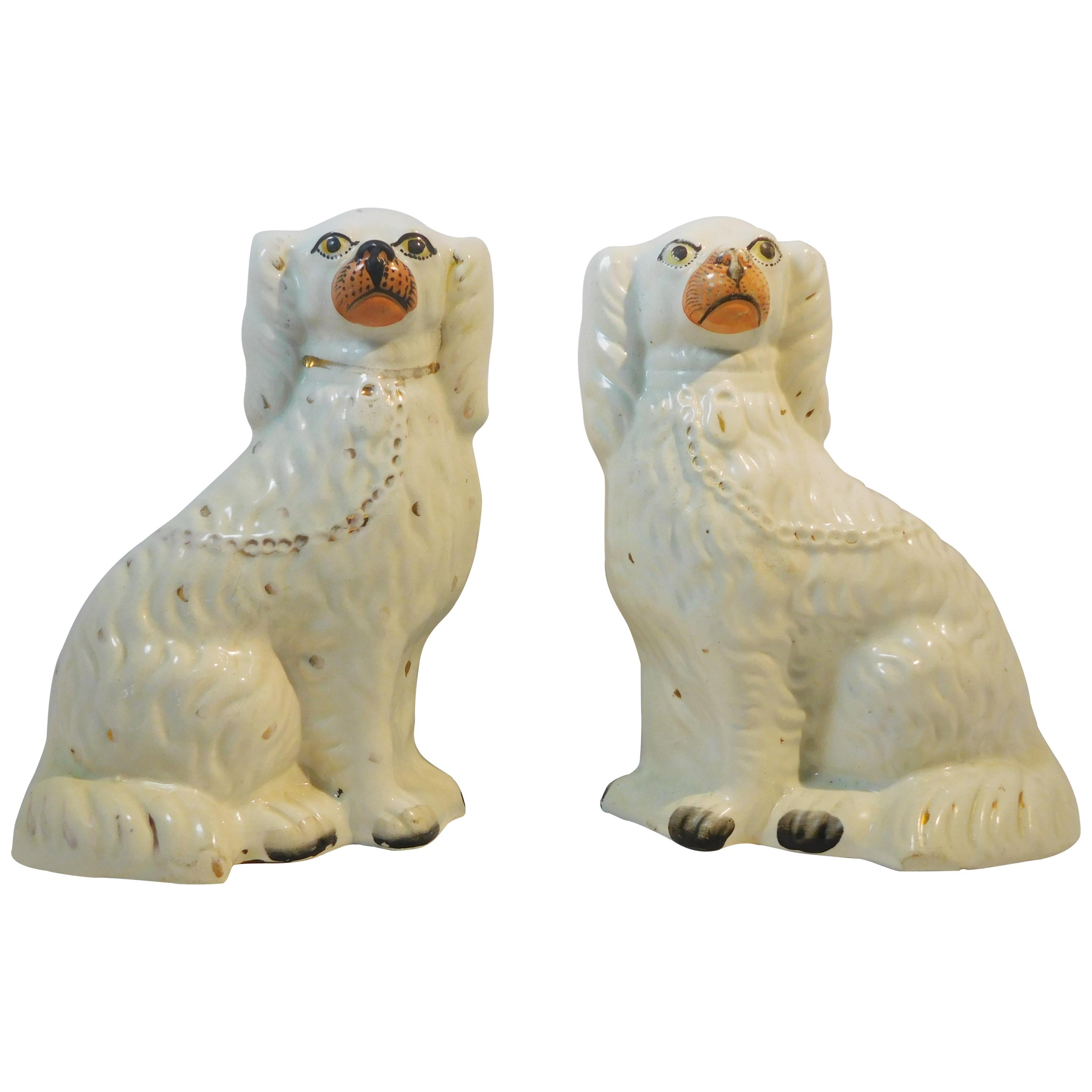 Pair of Staffordshire Pottery King Charles Spaniels, circa 1860 For Sale