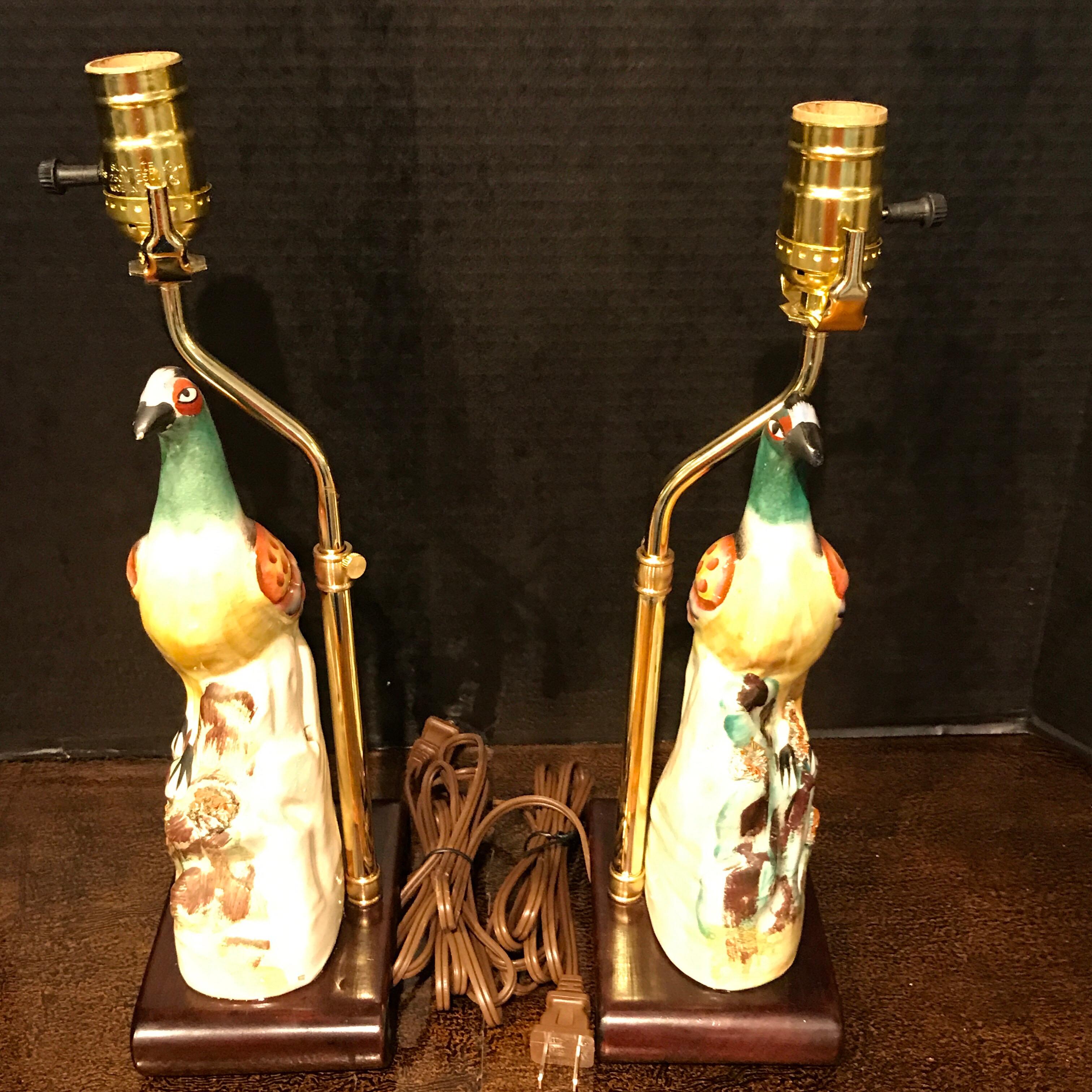 Pair of Staffordshire Quail Figures, Now as Lamps In Good Condition In Atlanta, GA