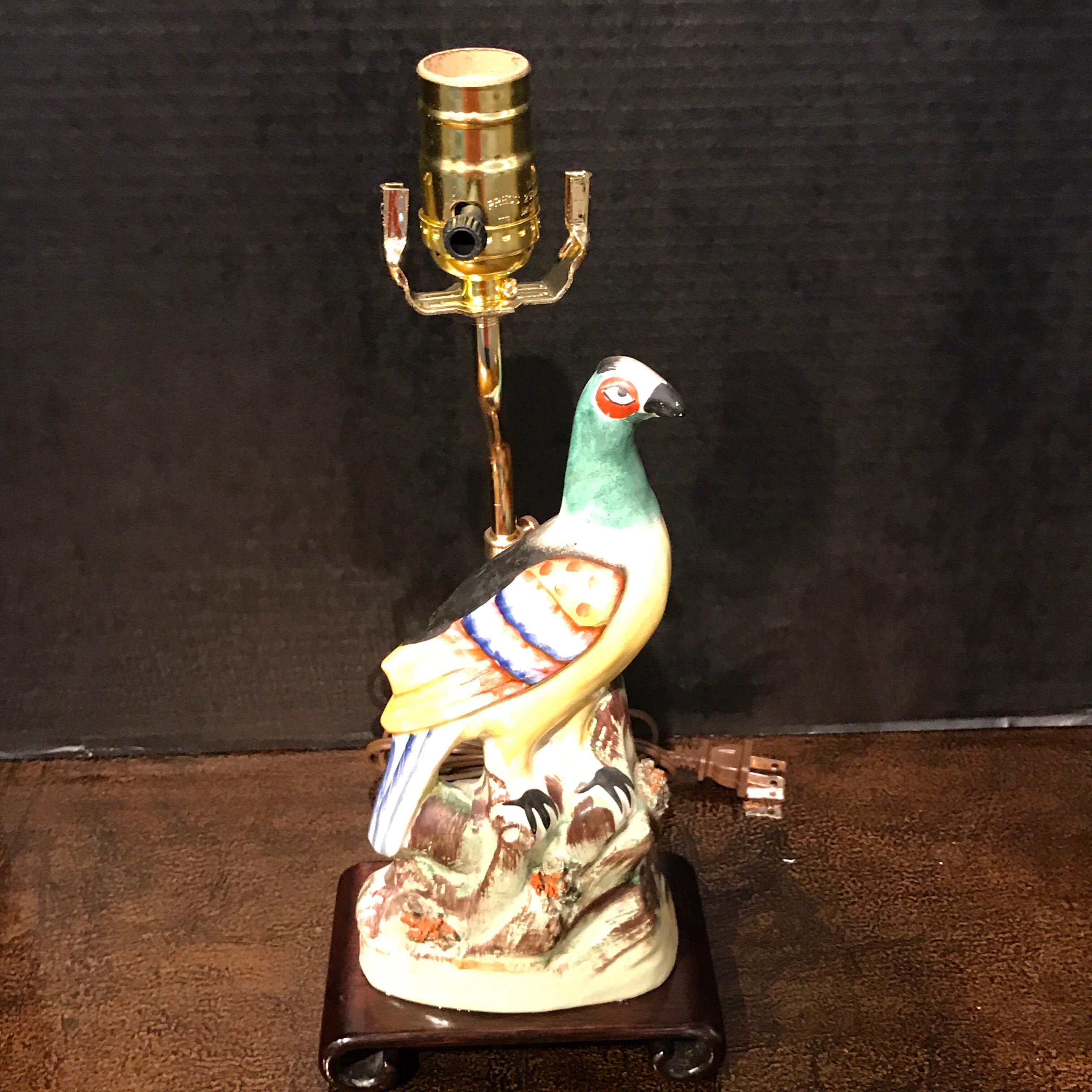 Mid-19th Century Pair of Staffordshire Quail Figures, Now as Lamps
