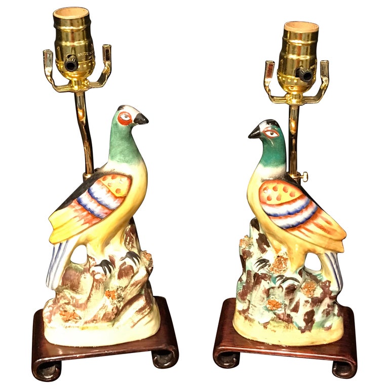 Pair of Staffordshire Quail Figures, Now as Lamps at 1stDibs