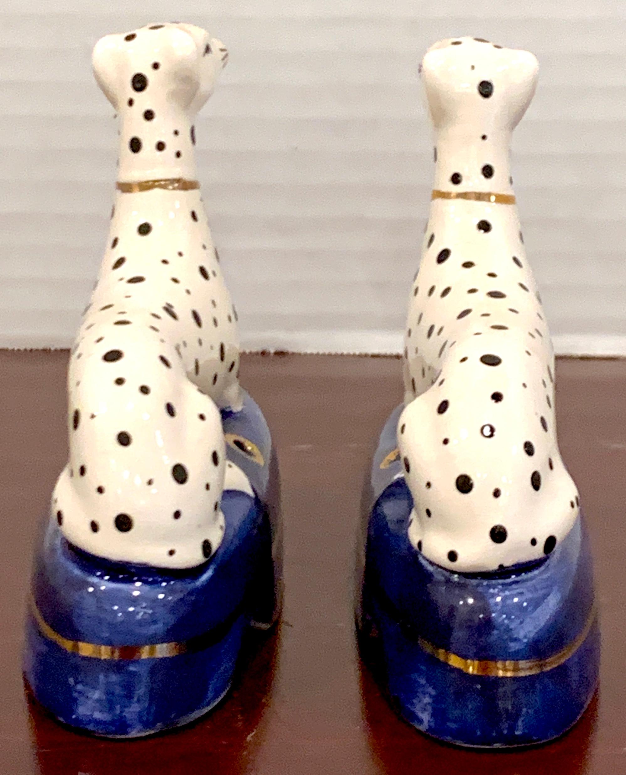 High Victorian Pair of Staffordshire Seated Dalmatian Inkwells