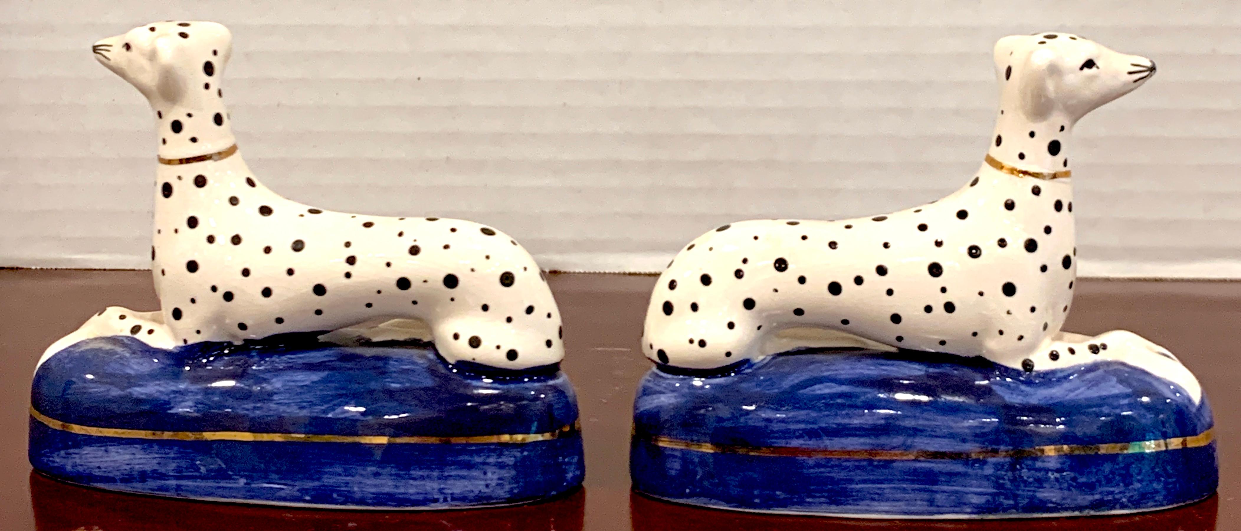 English Pair of Staffordshire Seated Dalmatian Inkwells