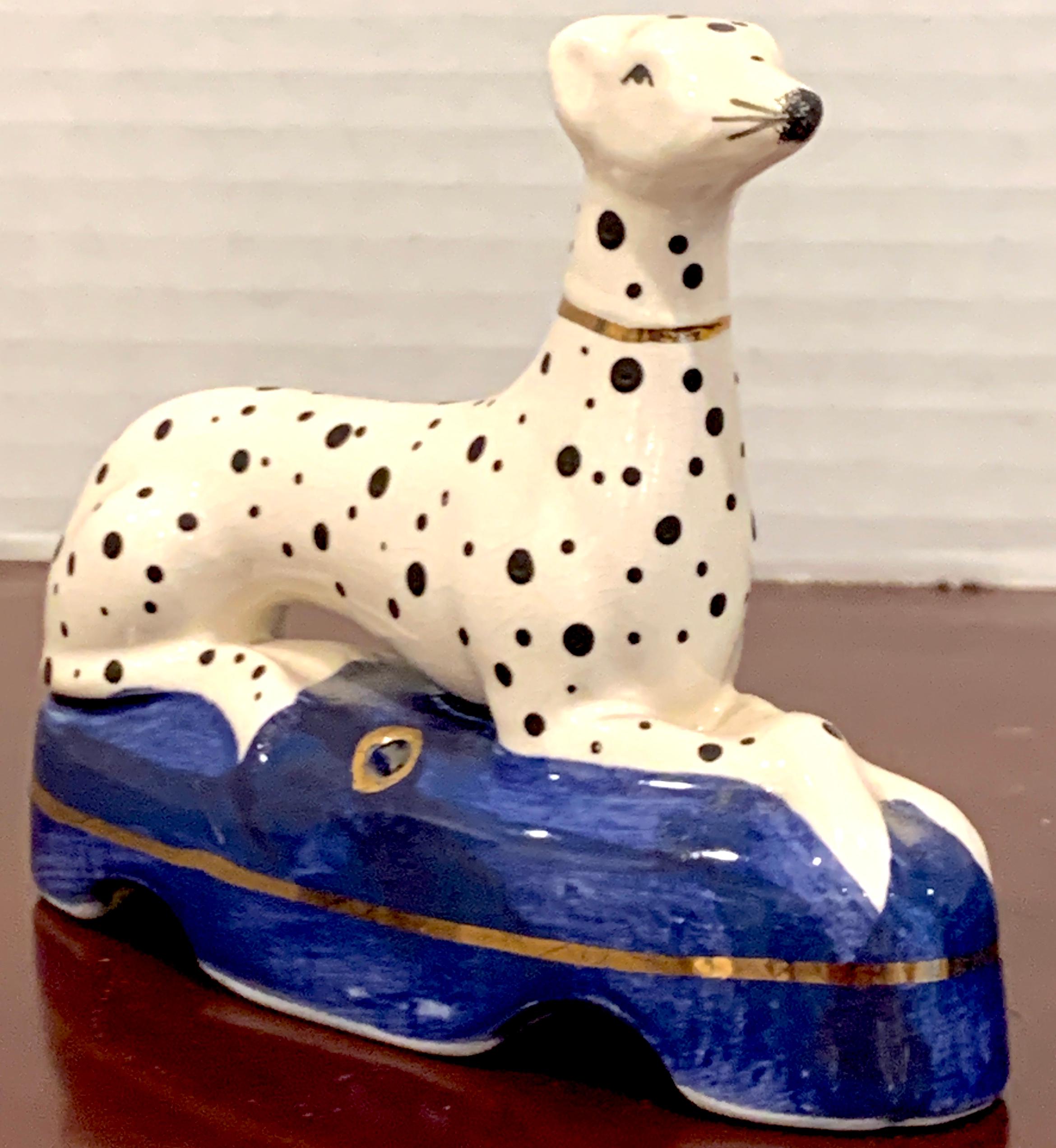 Pair of Staffordshire Seated Dalmatian Inkwells In Good Condition In West Palm Beach, FL