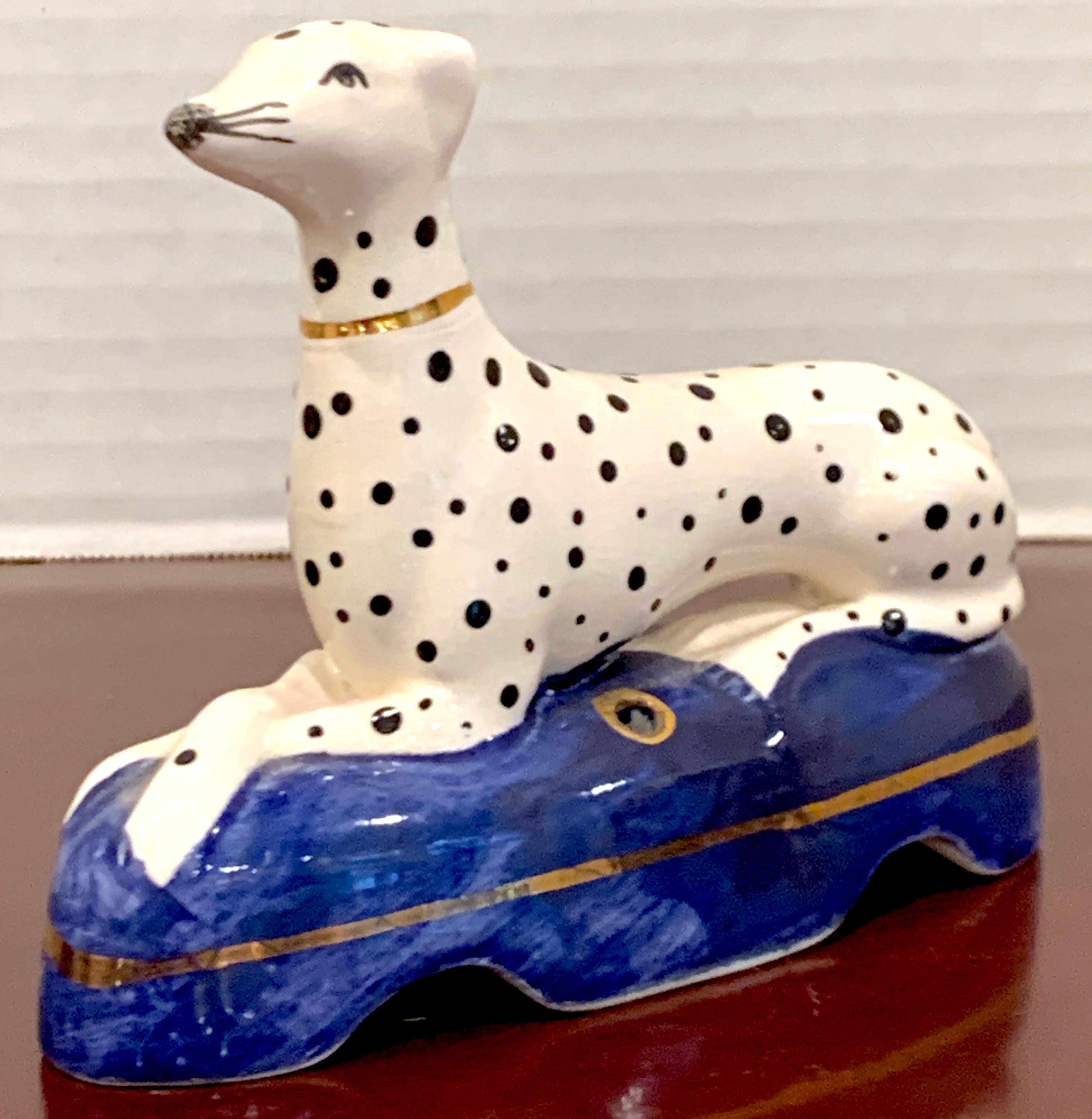 19th Century Pair of Staffordshire Seated Dalmatian Inkwells