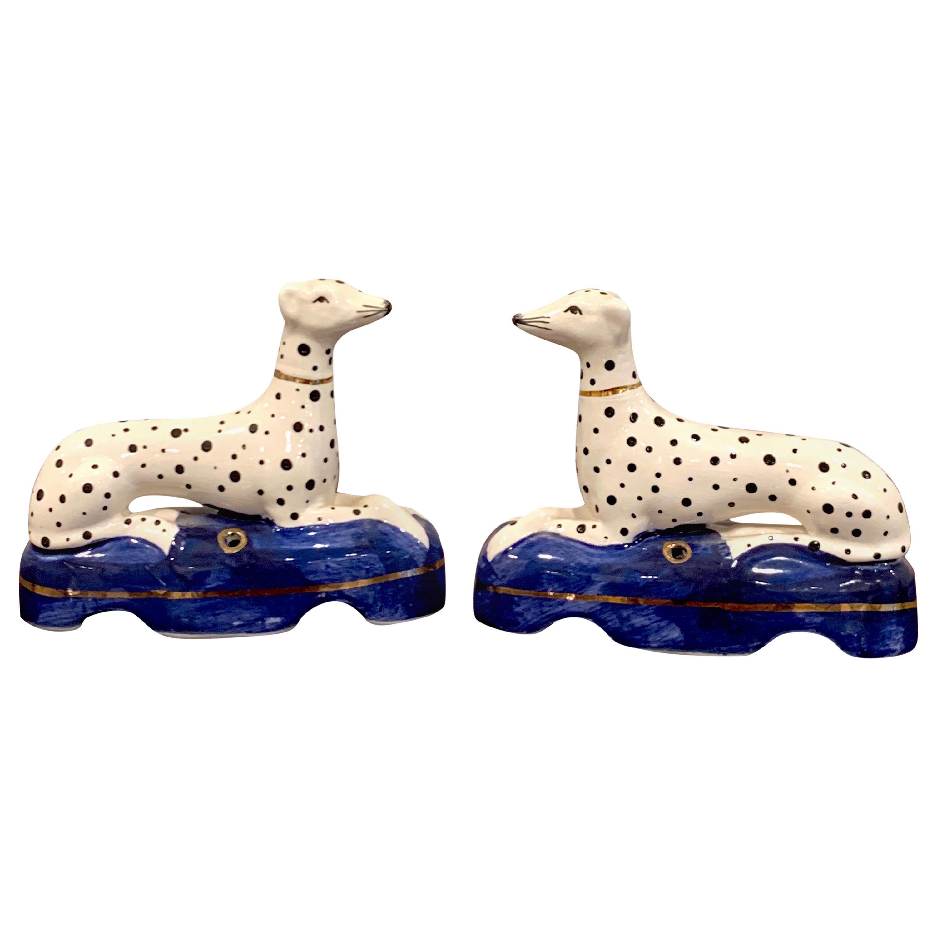 Pair of Staffordshire Seated Dalmatian Inkwells