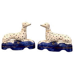 Antique Pair of Staffordshire Seated Dalmatian Inkwells