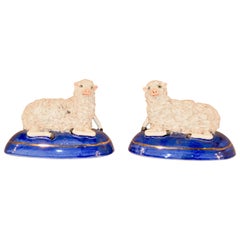 Vintage Pair of Staffordshire Sheep on Bases