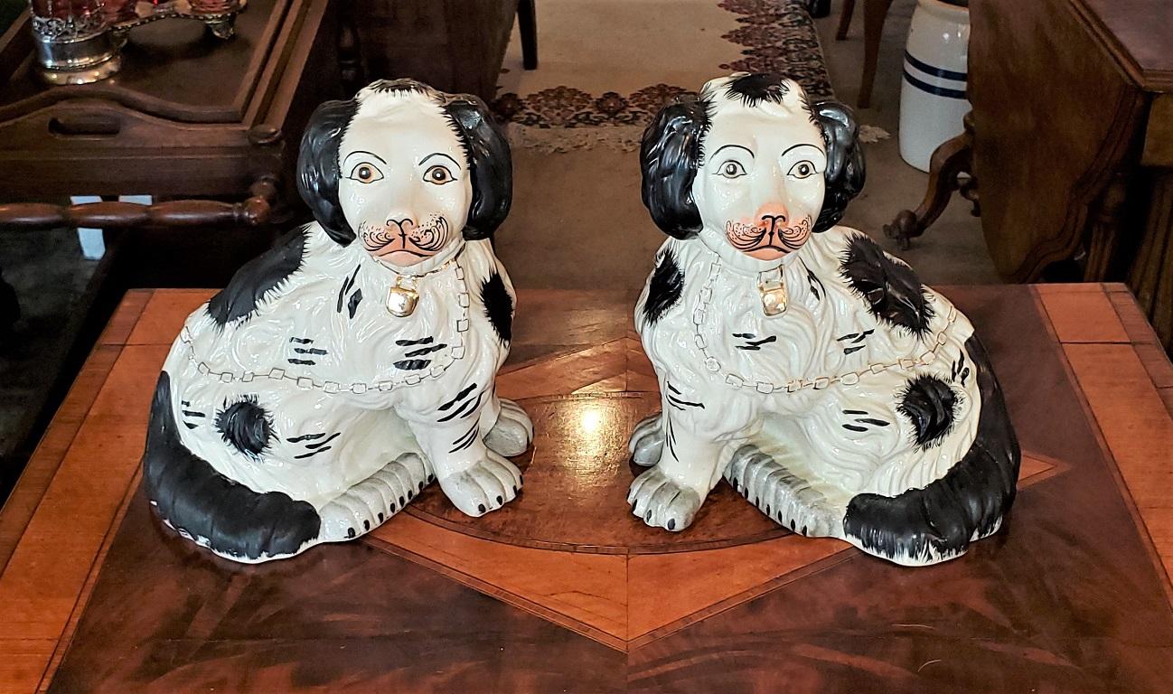 Early Victorian Pair of Staffordshire Style Ceramic Spaniels