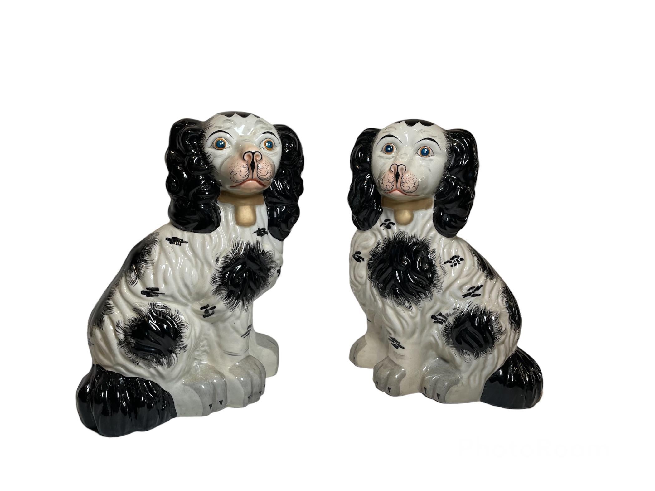 Pair of Staffordshire Style Pottery King Charles Dogs 2