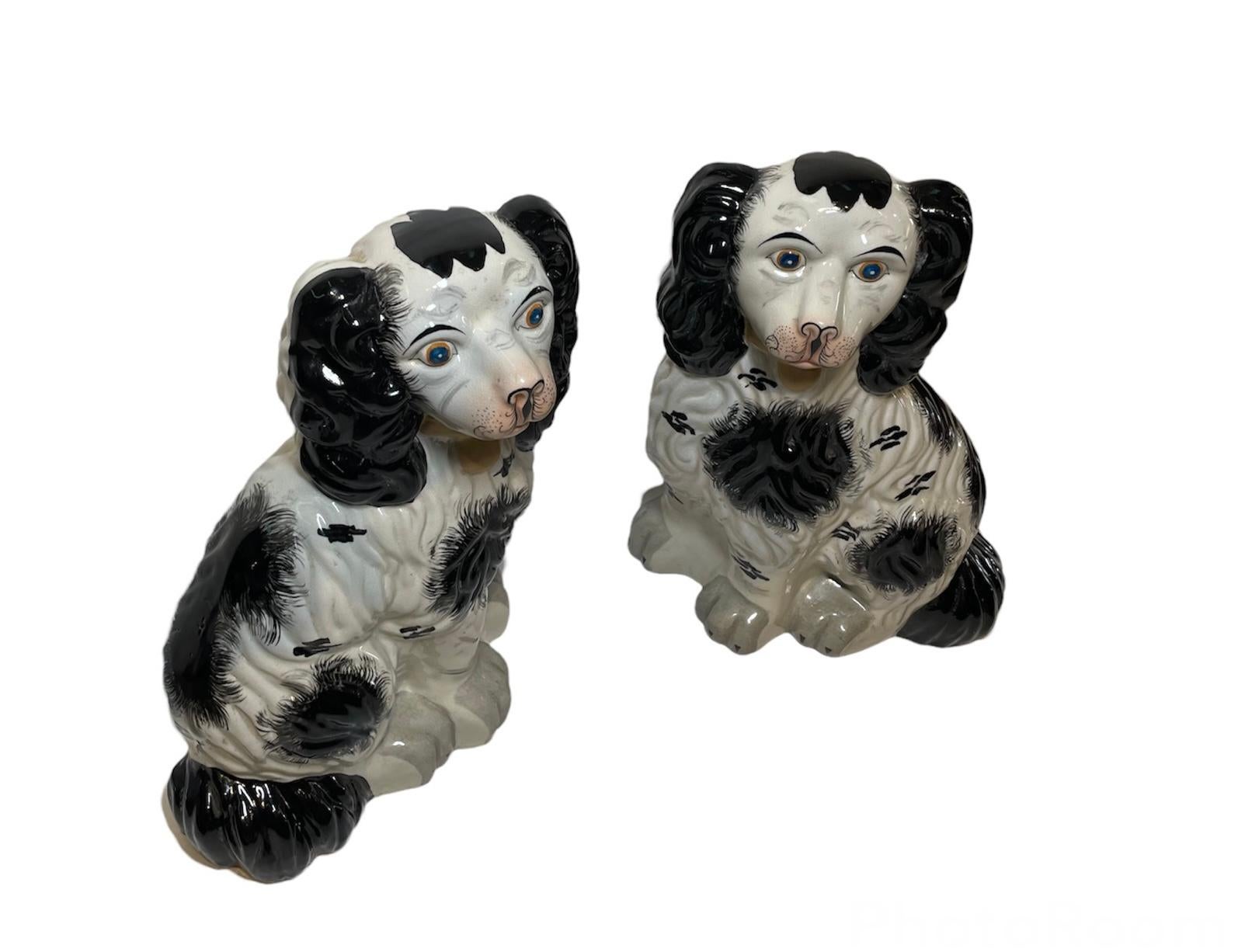 Pair of Staffordshire Style Pottery King Charles Dogs 3