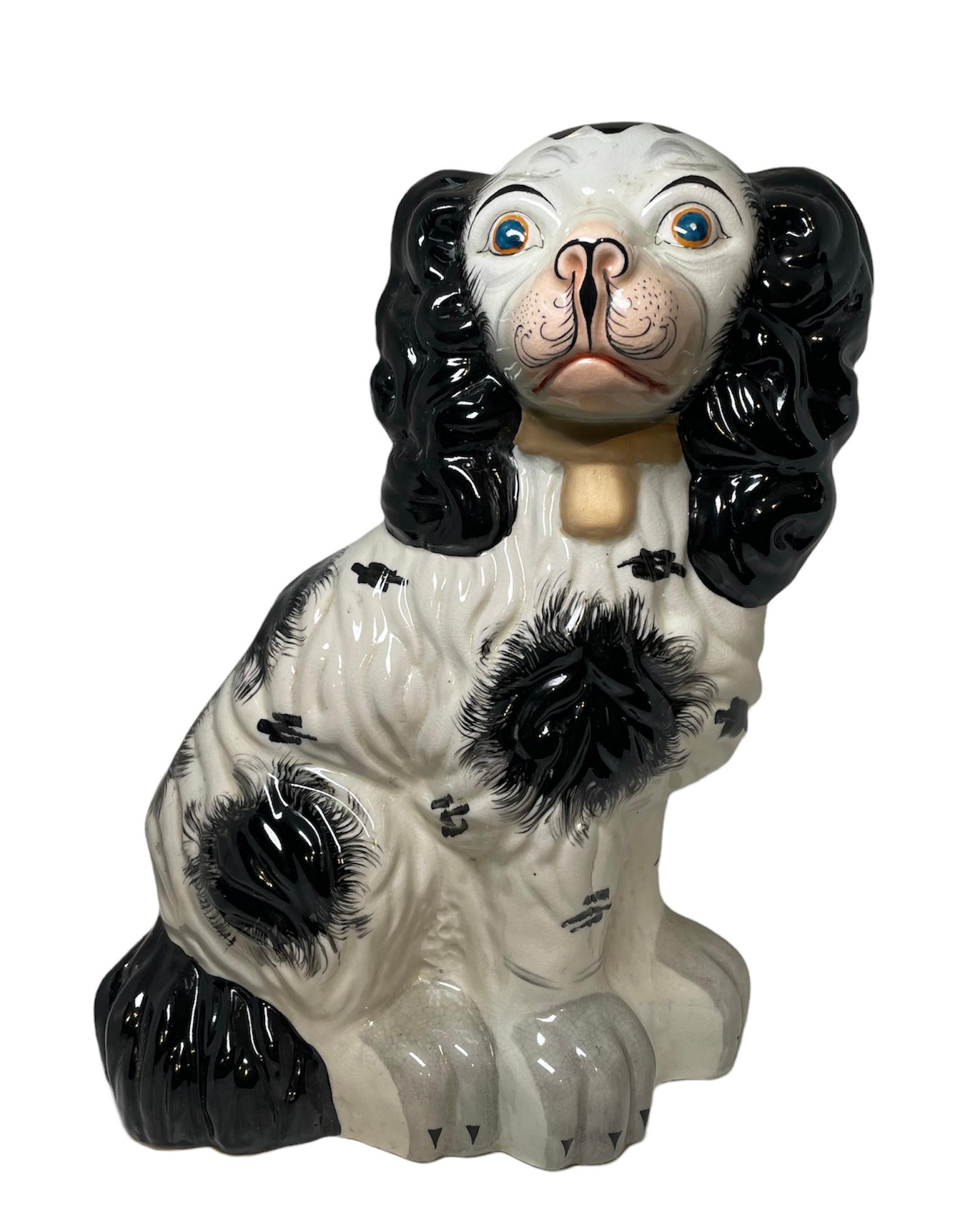 English Pair of Staffordshire Style Pottery King Charles Dogs