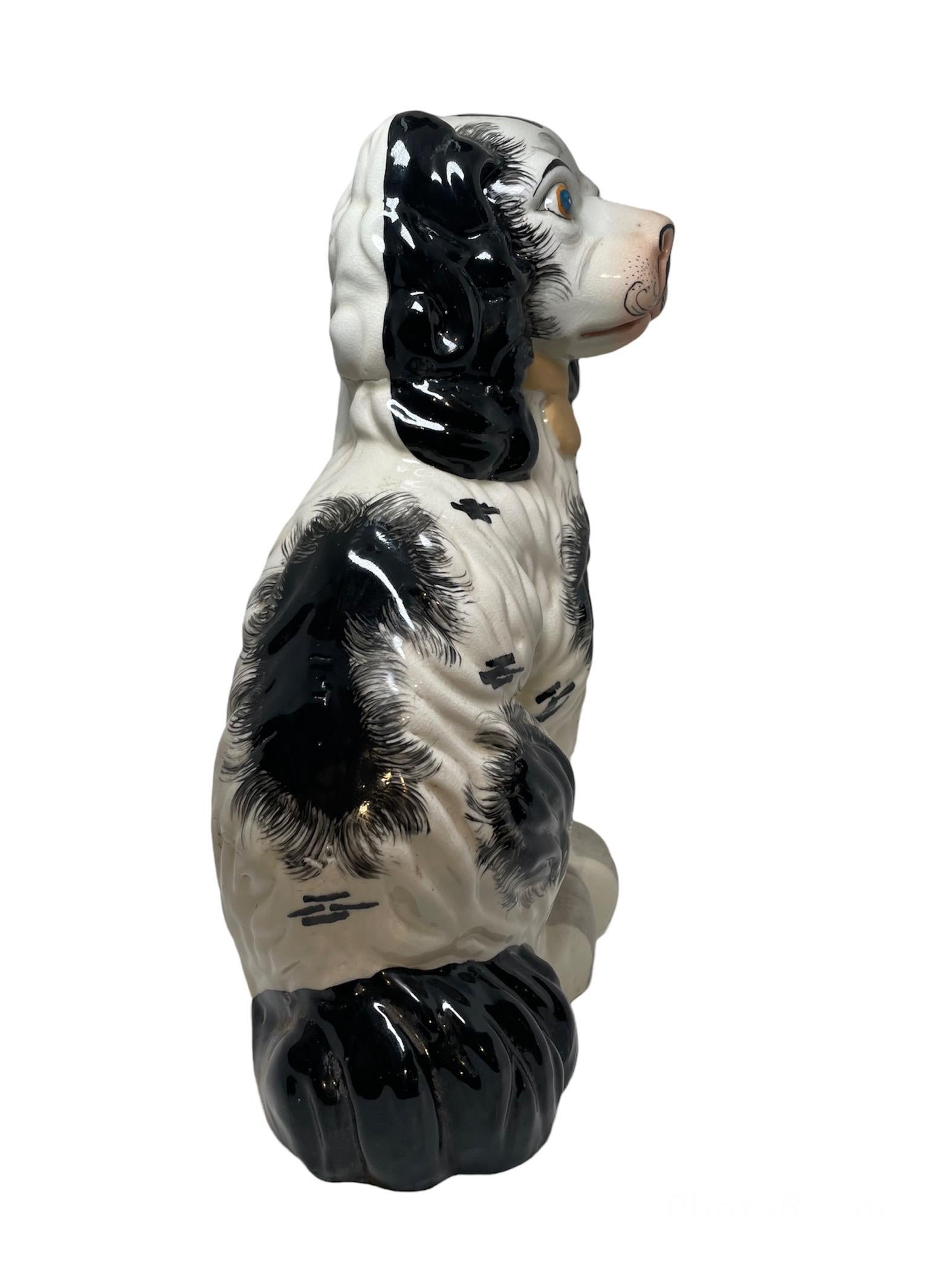 Hand-Painted Pair of Staffordshire Style Pottery King Charles Dogs