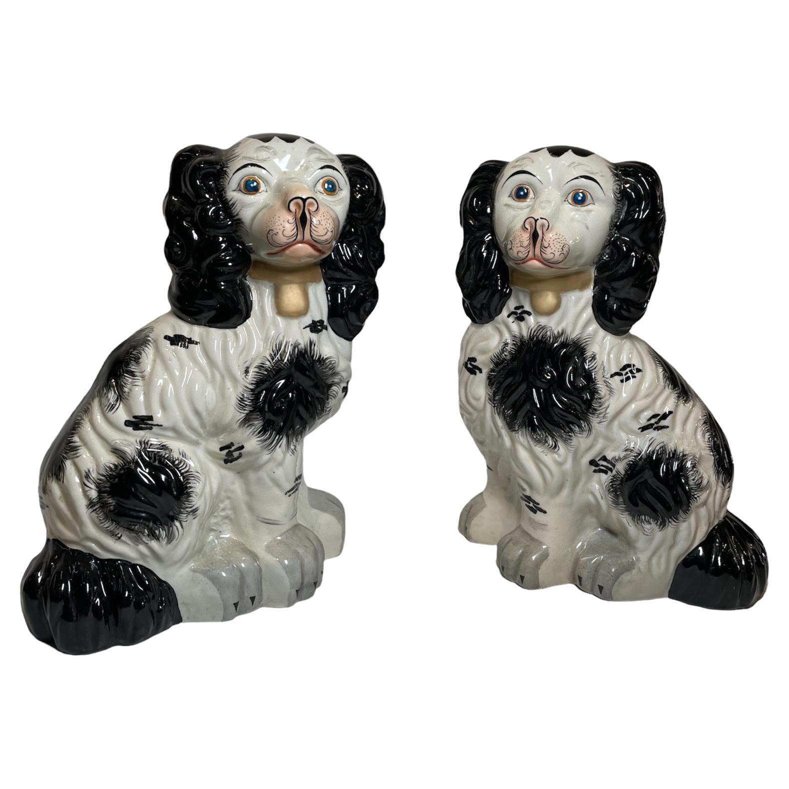 Pair of Staffordshire Style Pottery King Charles Dogs