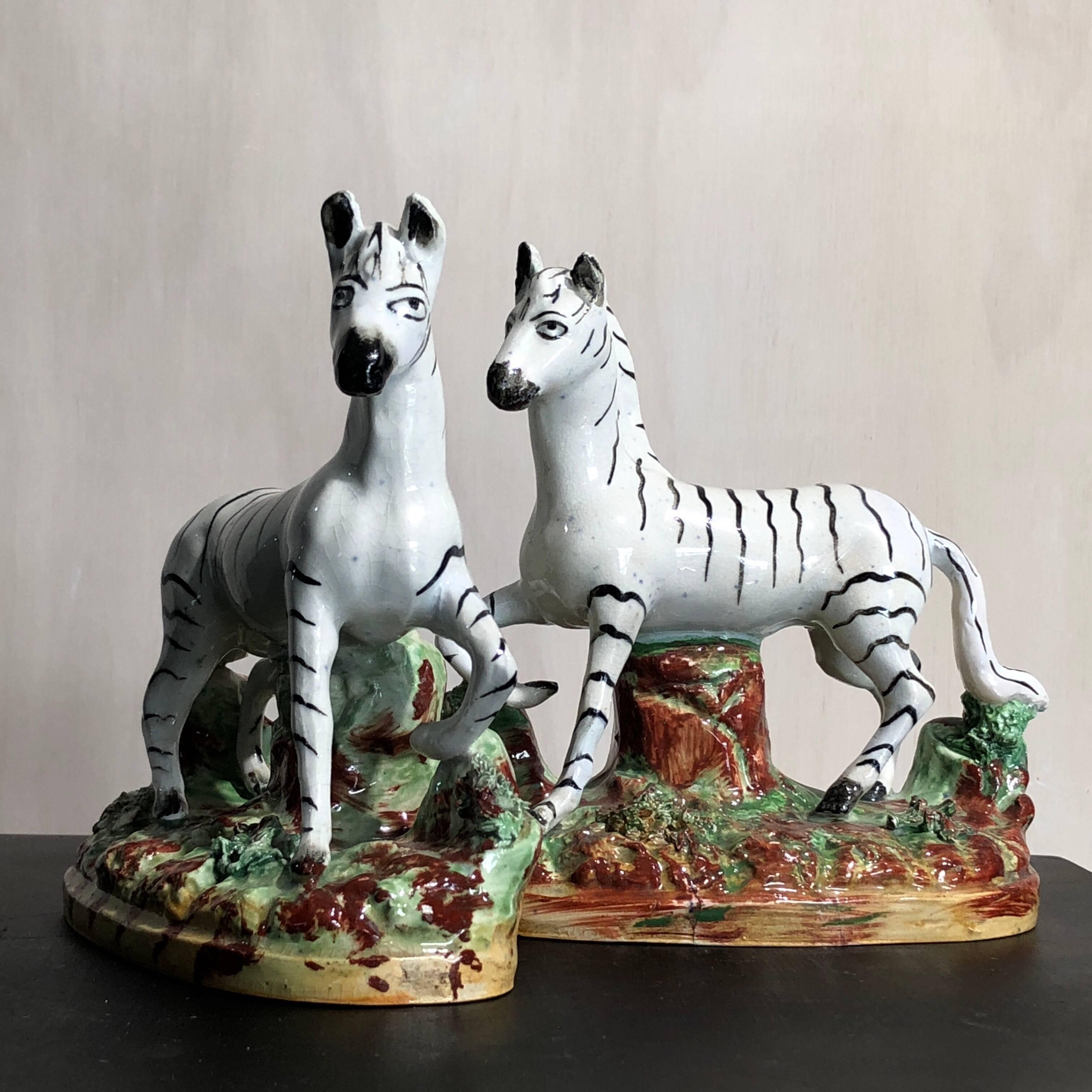 Pair of Staffordshire Zebra Figures, circa 1870 2