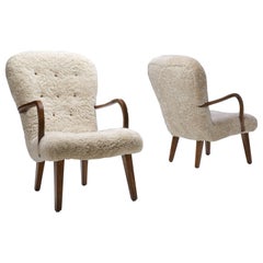 Pair of Stained Beech Easy Chairs by a Danish Cabinetmaker, Denmark, 1940s