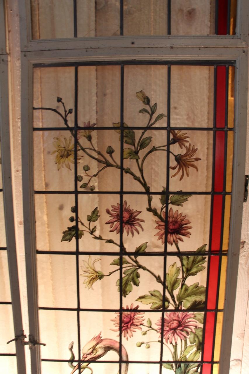 Pair of Stained Glass Painted Art Nouveau Signed In Good Condition In charmes, FR