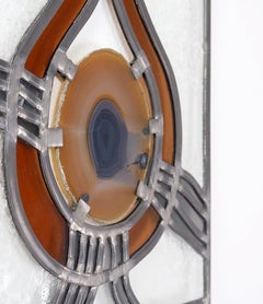 Pair of Stained Glass Panels with Agate Slices - Circa 1980