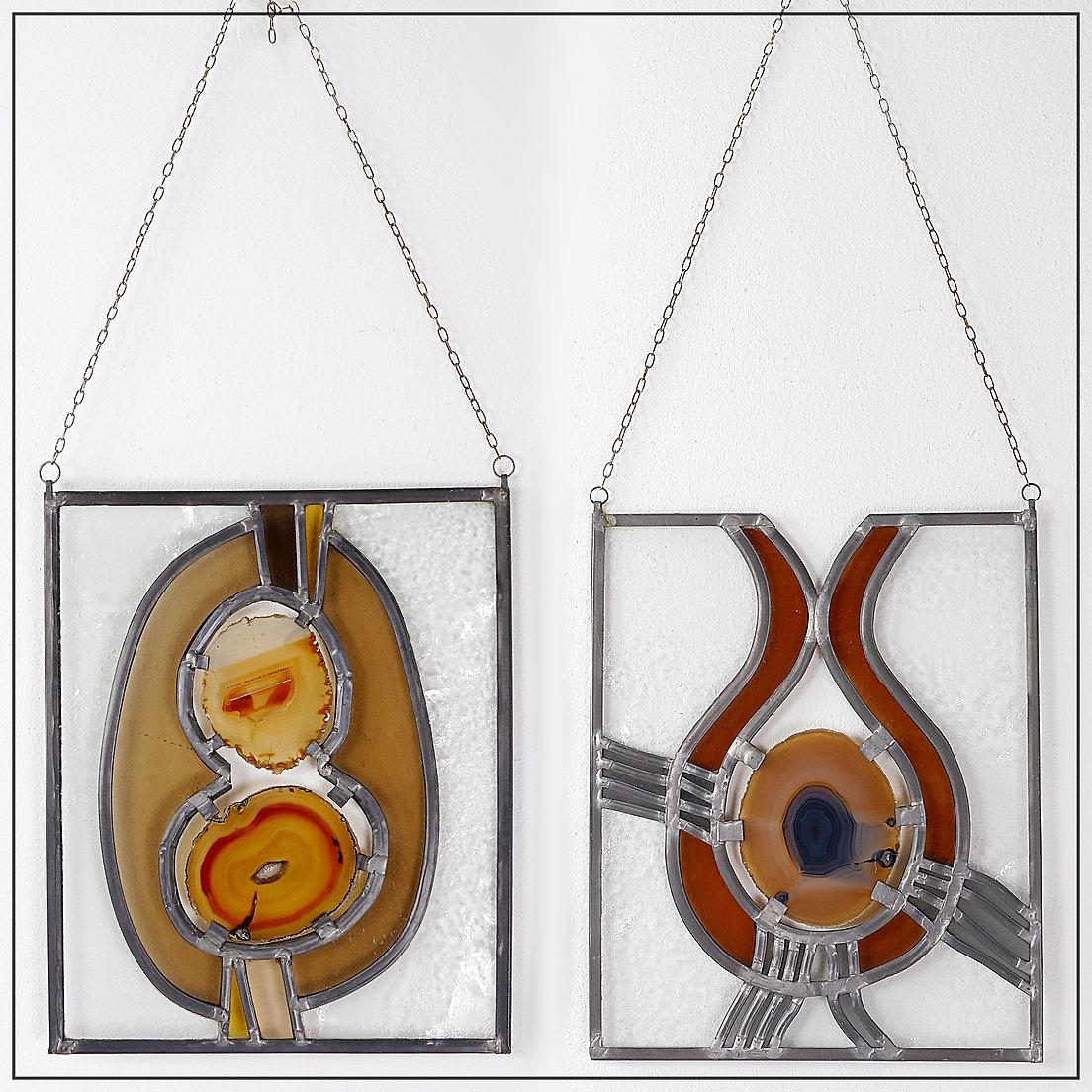 Paar Buntglasscheiben mit Achatscheiben - CIRCA 1980 (Moderne der Mitte des Jahrhunderts) im Angebot