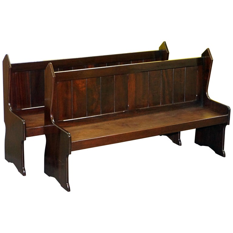 Pair of Stained Oak Vintage Dining Table Pew Benches at 1stDibs