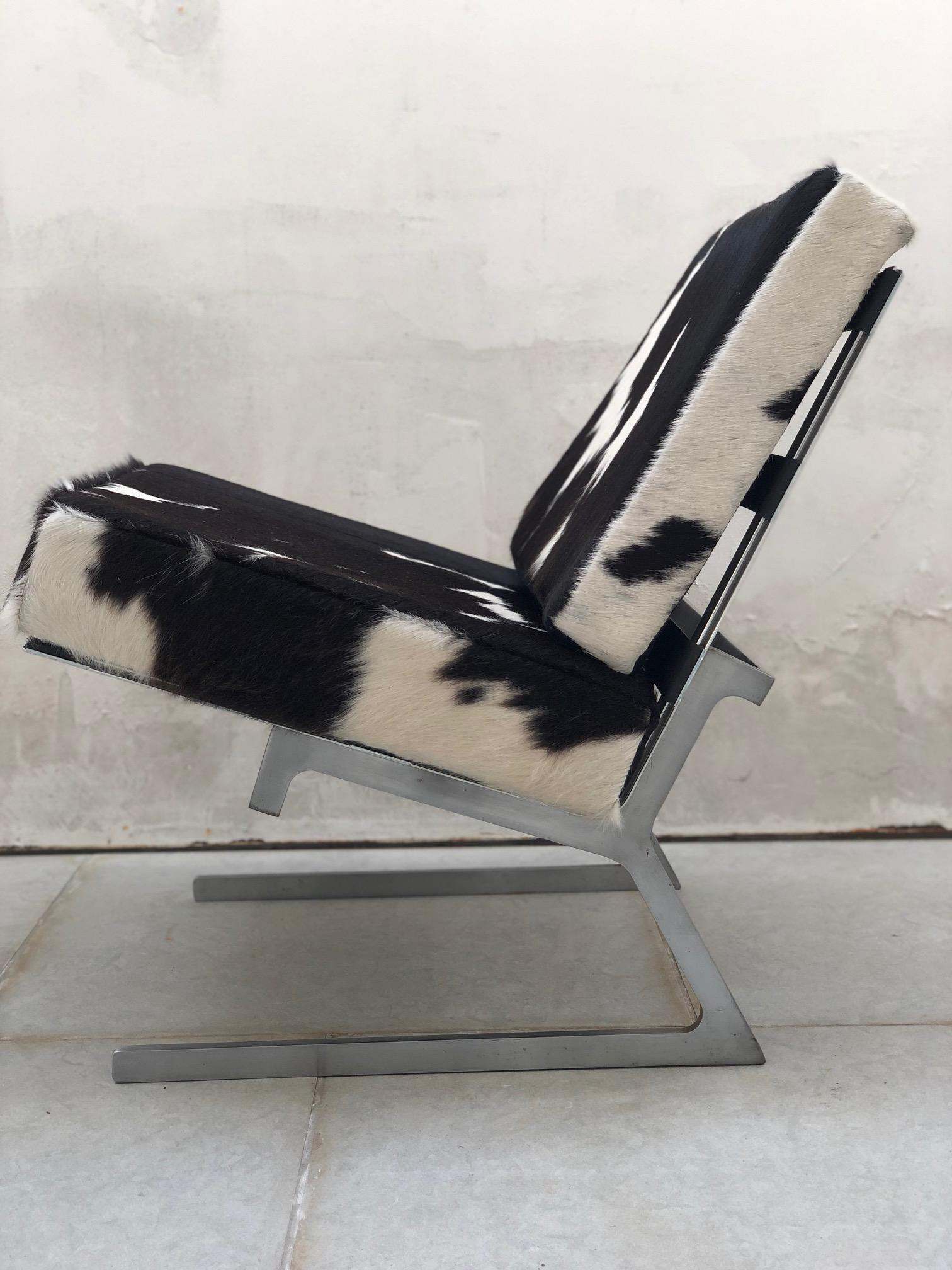 Pair of Stainless Steel and Cowhide Lounge Chairs 2