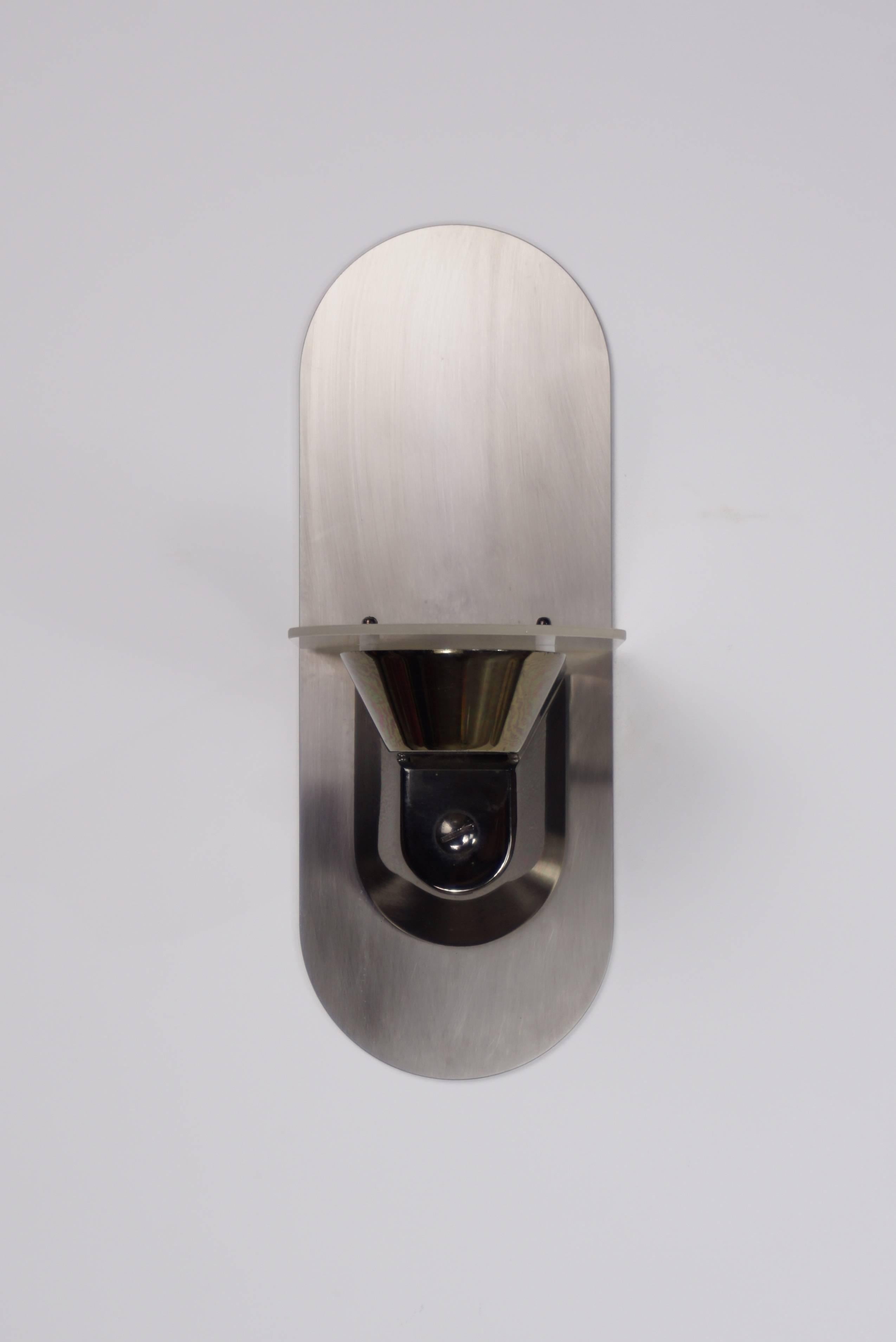 Pair of Stainless Steel and Glass Design Halogen Wall Sconces For Sale 4