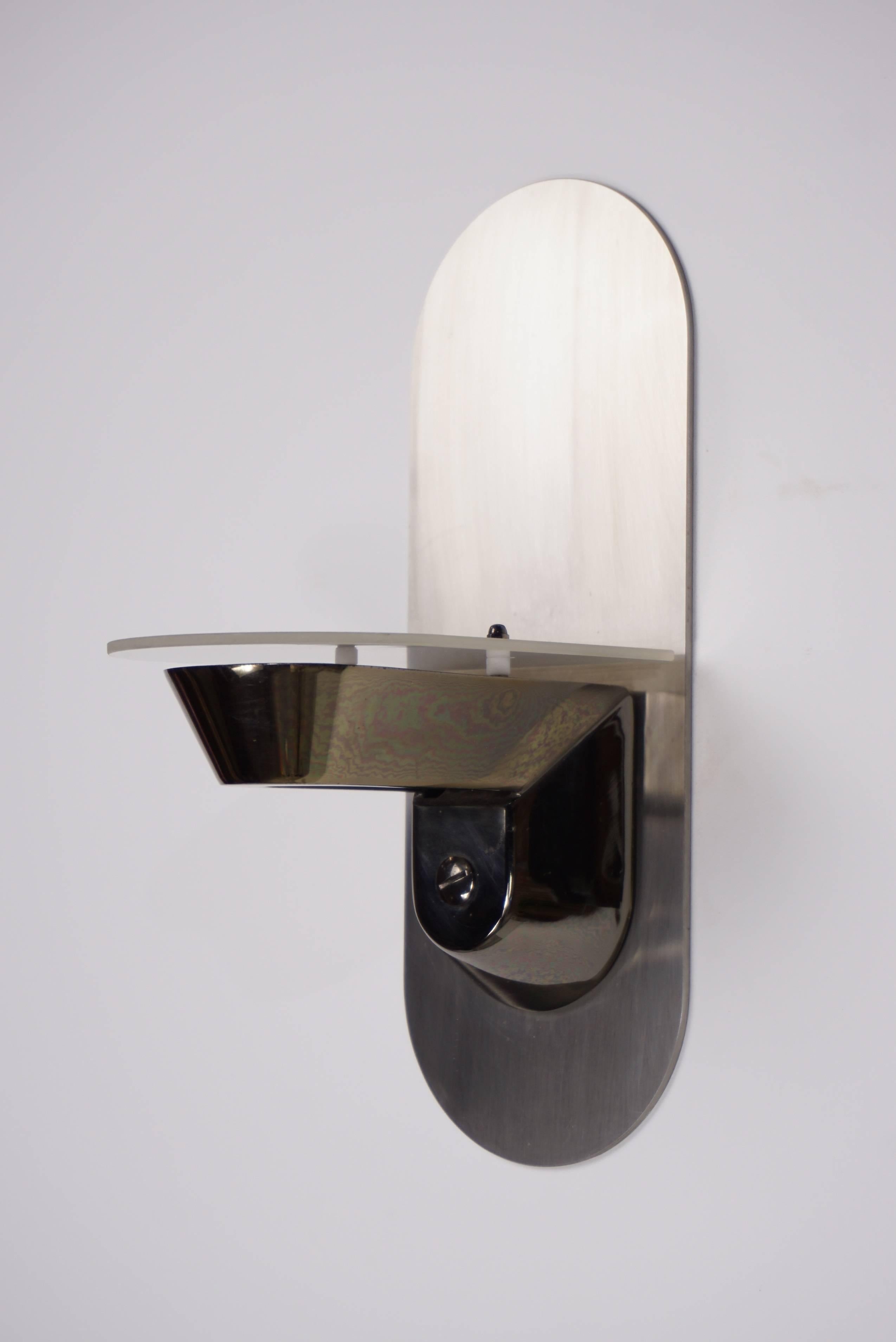 Pair of Stainless Steel and Glass Design Halogen Wall Sconces For Sale 5