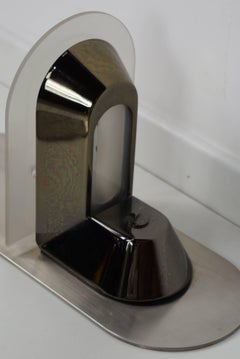 Pair of Stainless Steel and Glass Design Halogen Wall Sconces