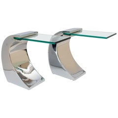 Pair of Stainless Steel and Glass Side Tables