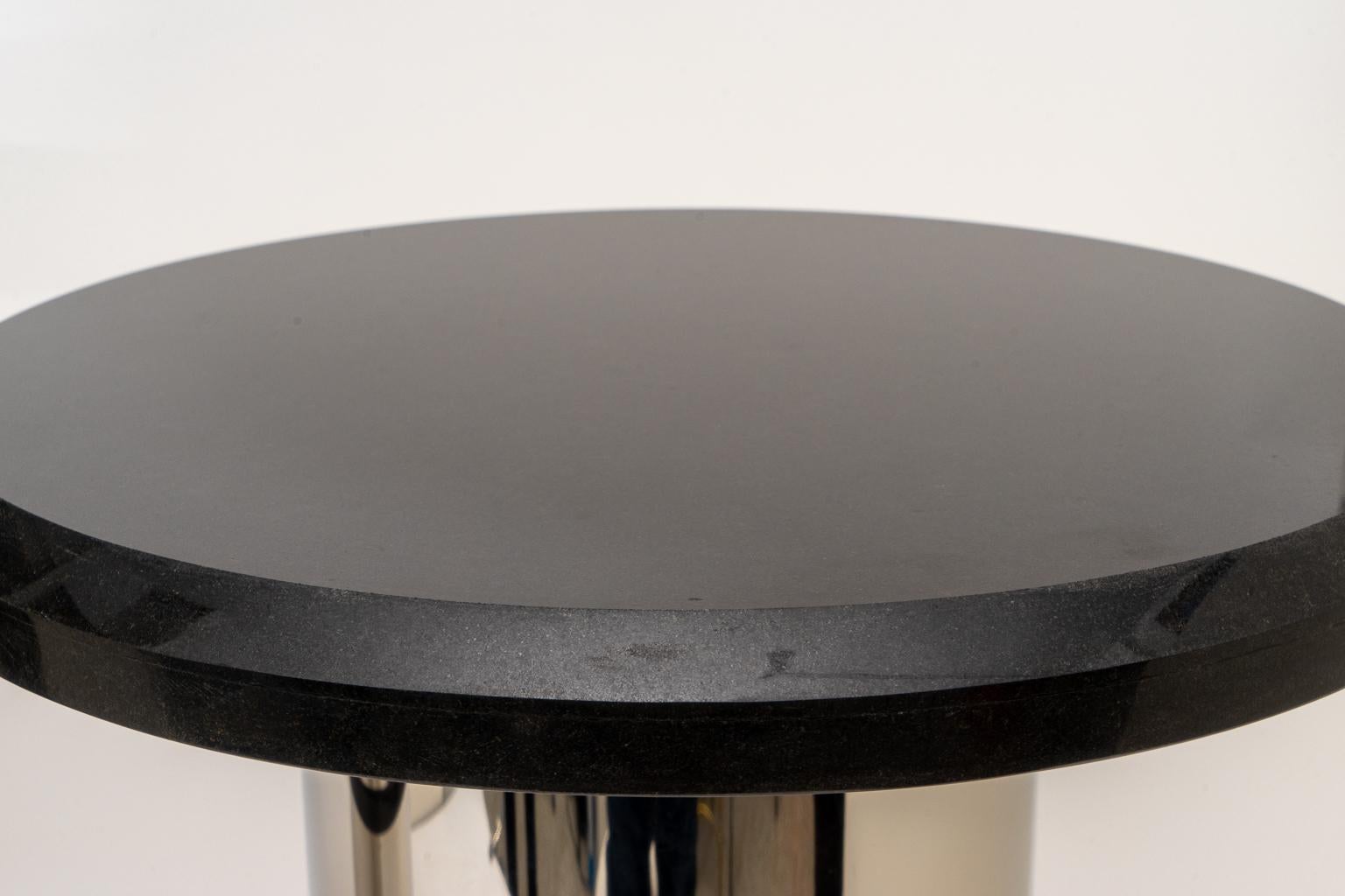 American Pair of Stainless Steel and Granite Side Tables For Sale