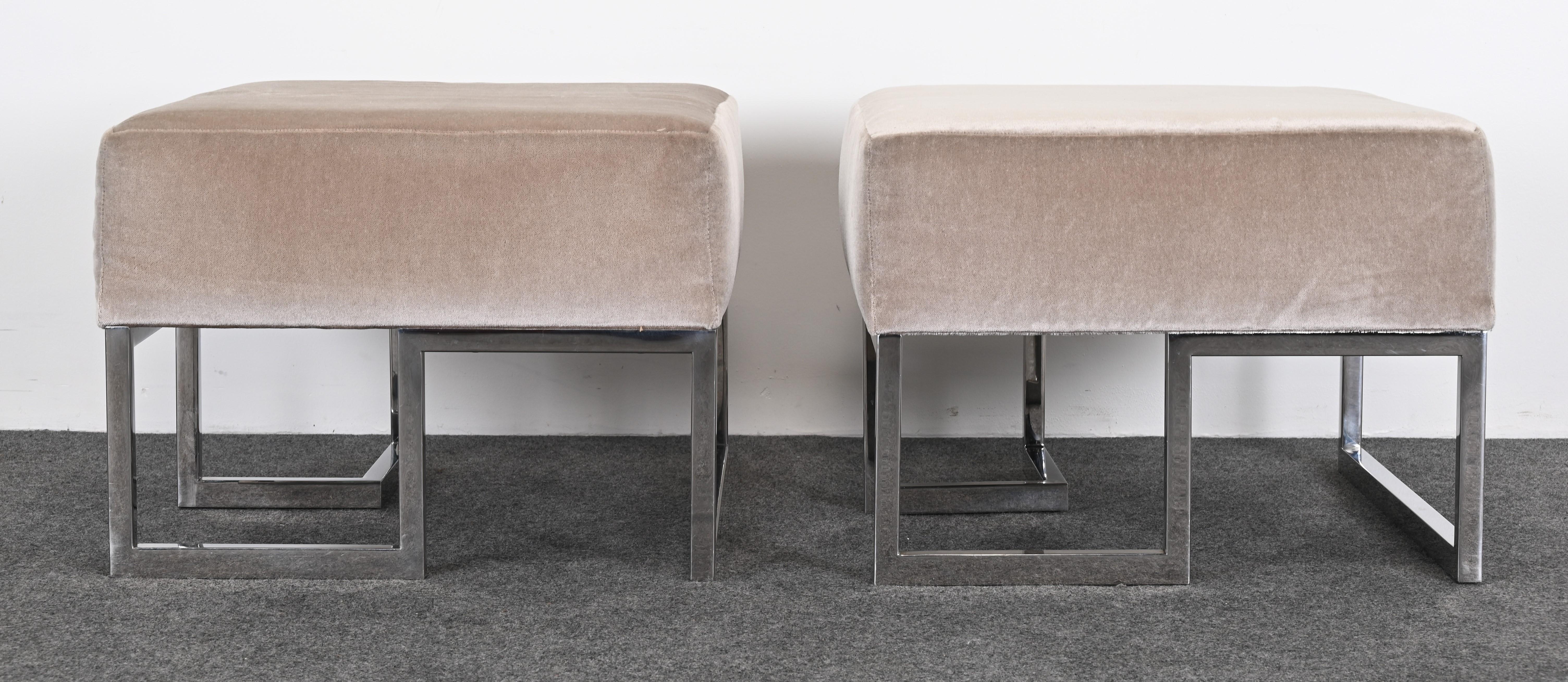 Mid-Century Modern Pair of  Stainless Steel Benches by Vladimir Kagan for Gucci, 1990s For Sale