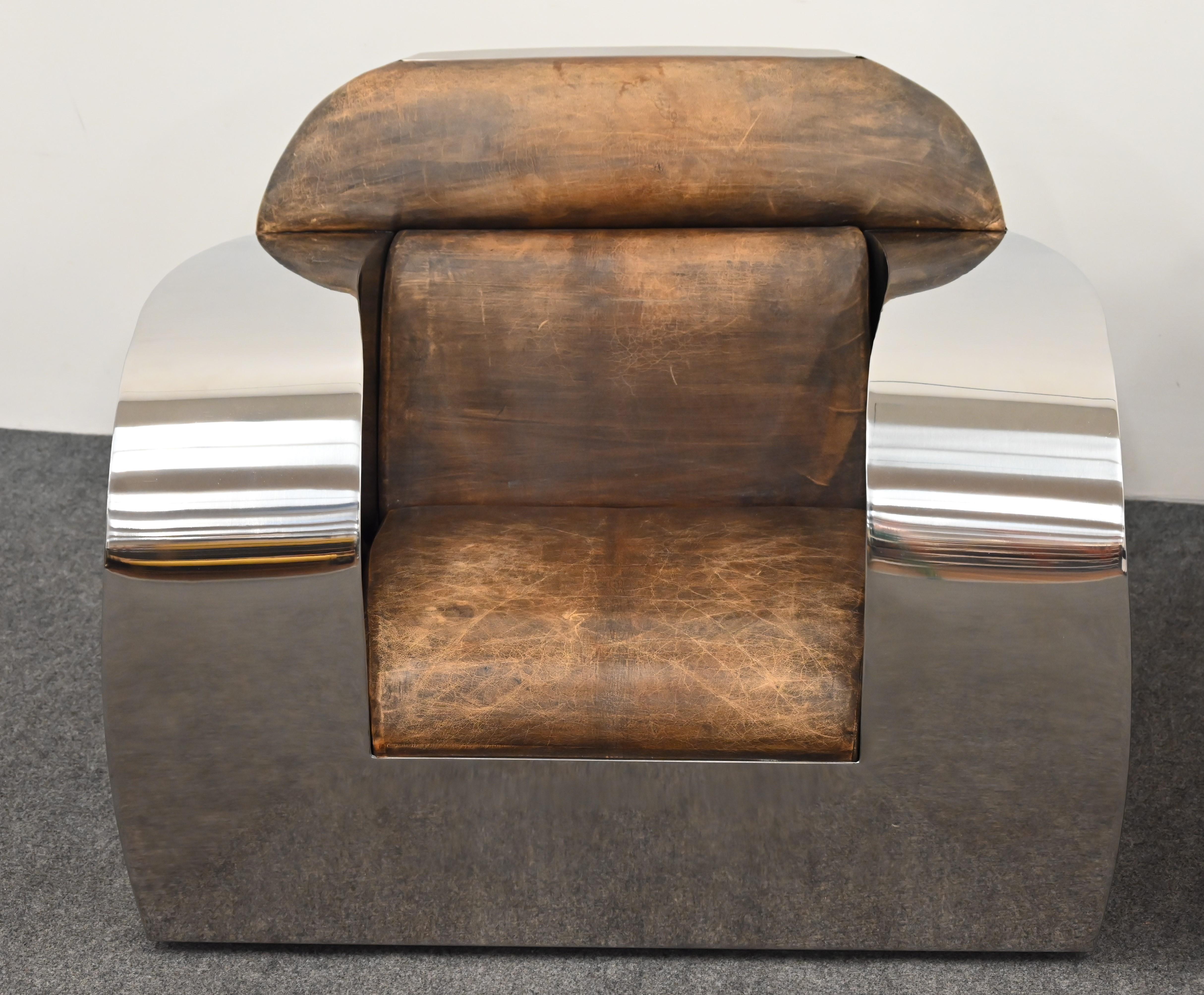 Paire de fauteuils club en acier inoxydable de Jonathan Singleton, 20ème siècle en vente 4