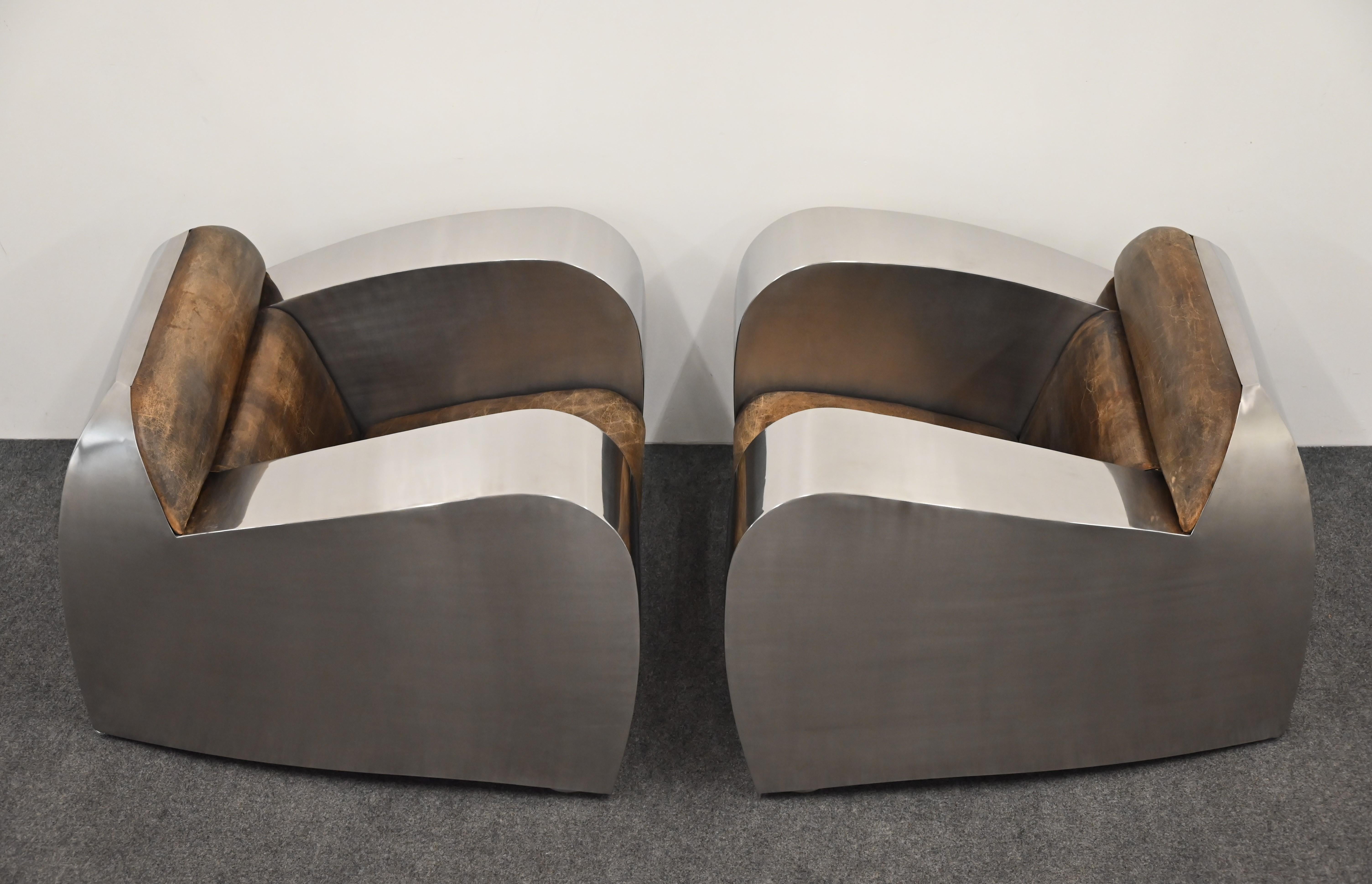 Paire de fauteuils club en acier inoxydable de Jonathan Singleton, 20ème siècle en vente 8