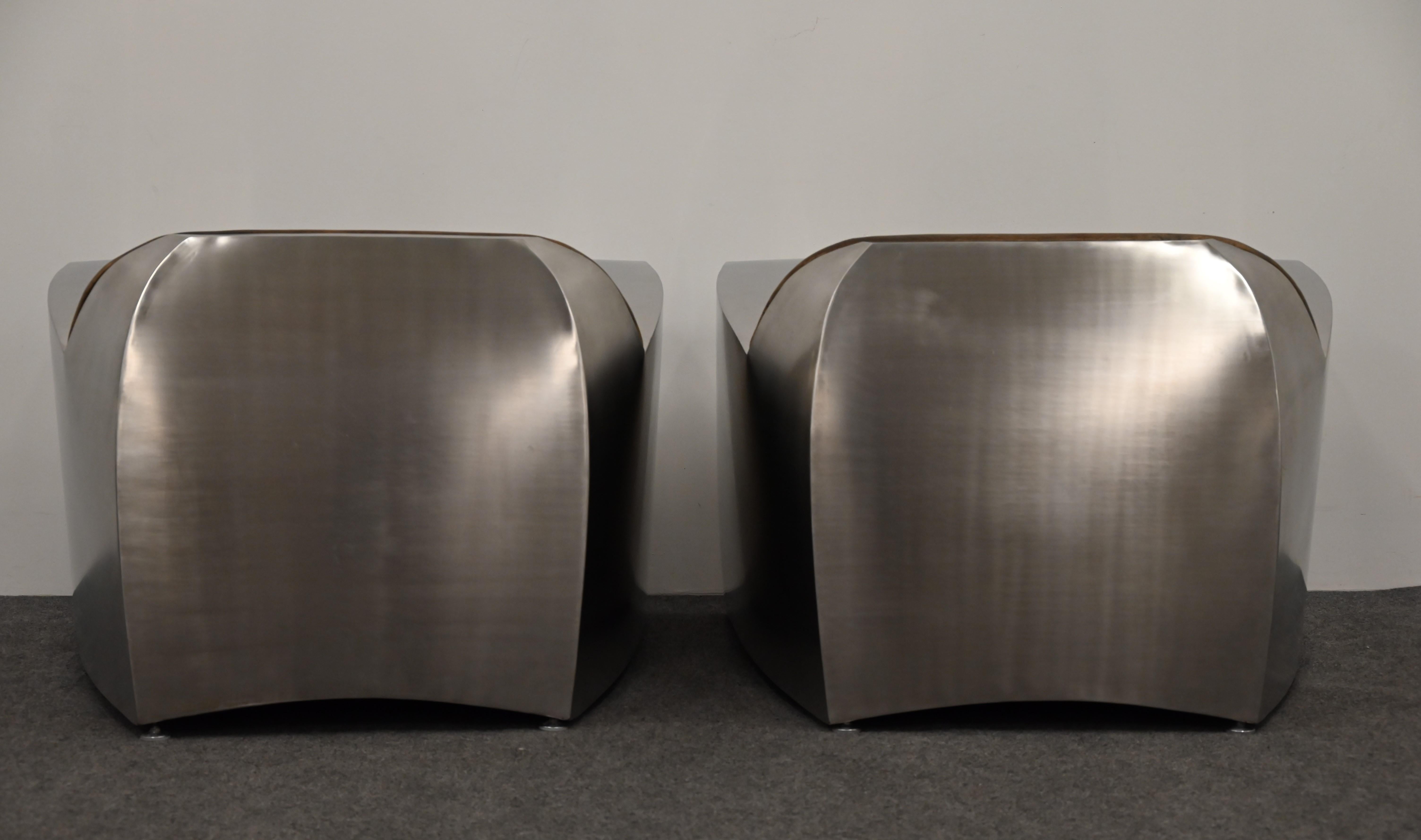 Pair of Stainless Steel Club Chairs by Jonathan Singleton, 20th Century For Sale 10