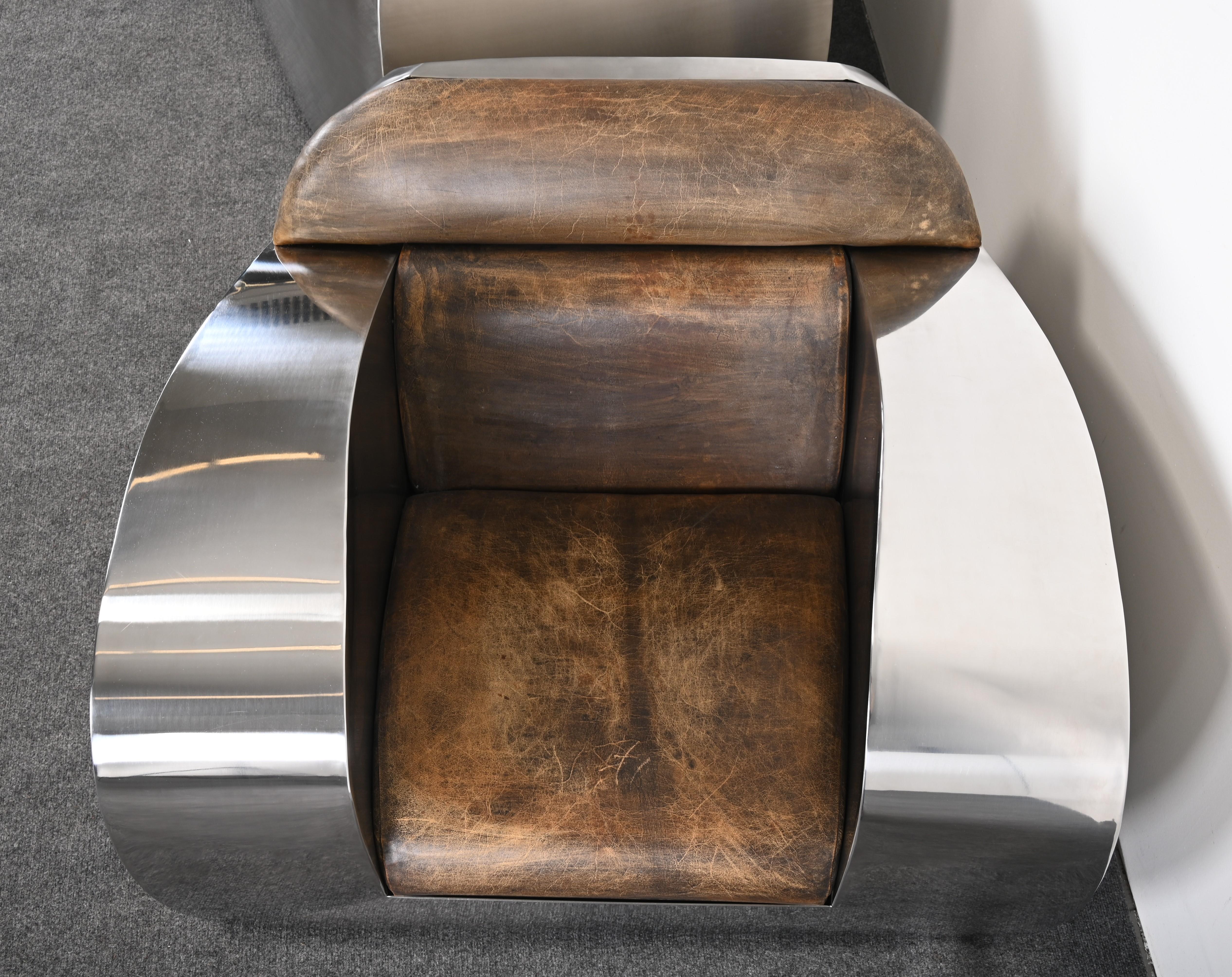 Paire de fauteuils club en acier inoxydable de Jonathan Singleton, 20ème siècle en vente 13