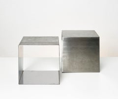 Pair of Stainless Steel Cube Tables by Maria Pergay for Design Steel France 1968