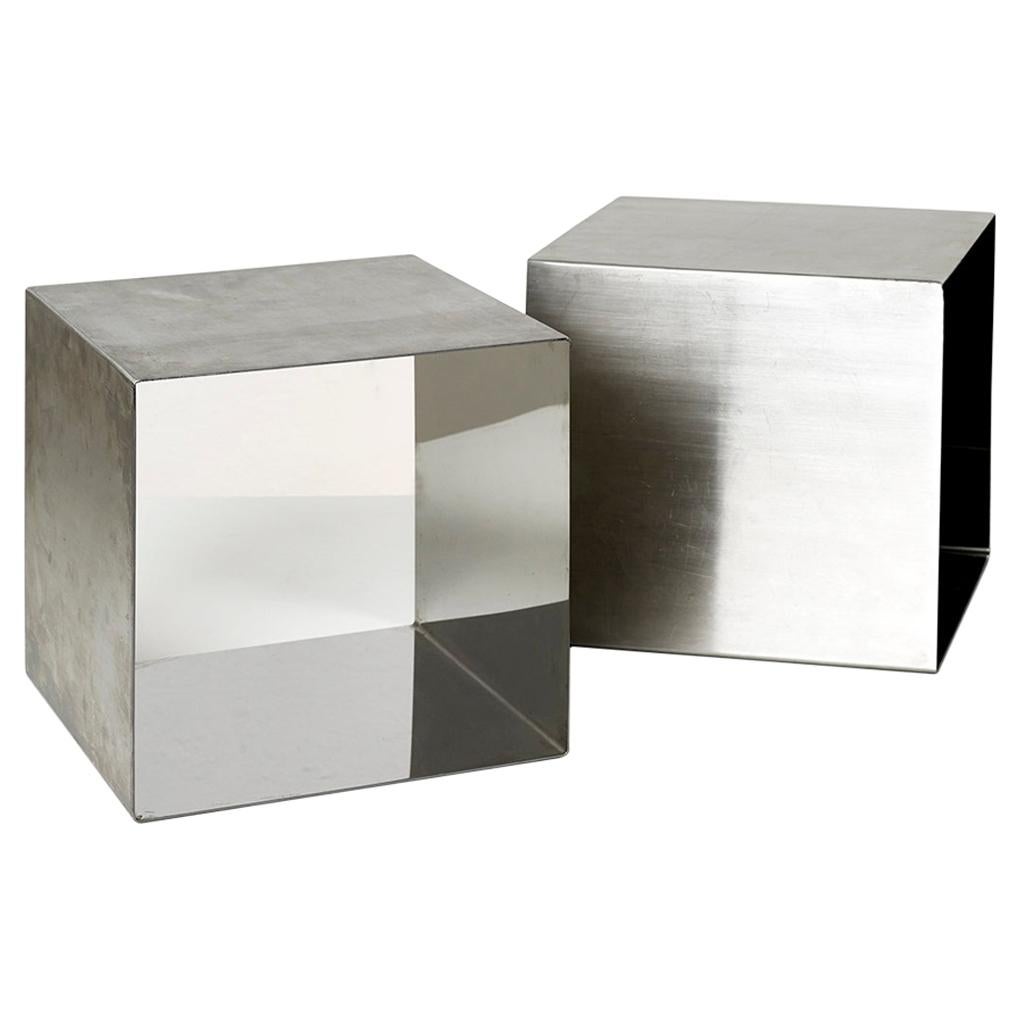 Pair of Stainless Steel Cube Tables by Maria Pergay for Design Steel France 1968