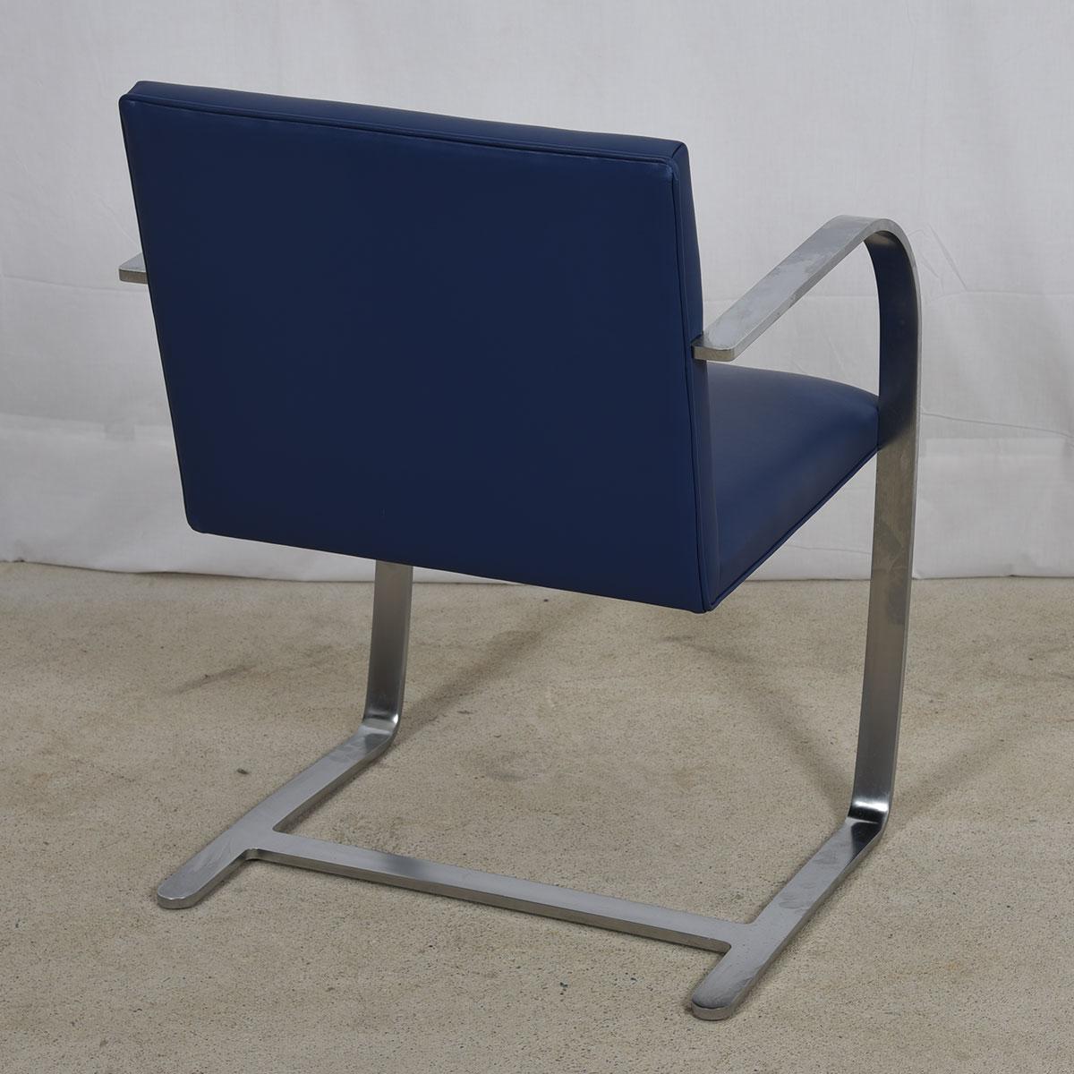 American Pair of Stainless Steel Flat Bar Brno Chairs with Cadet Blue Leather Upholstery For Sale