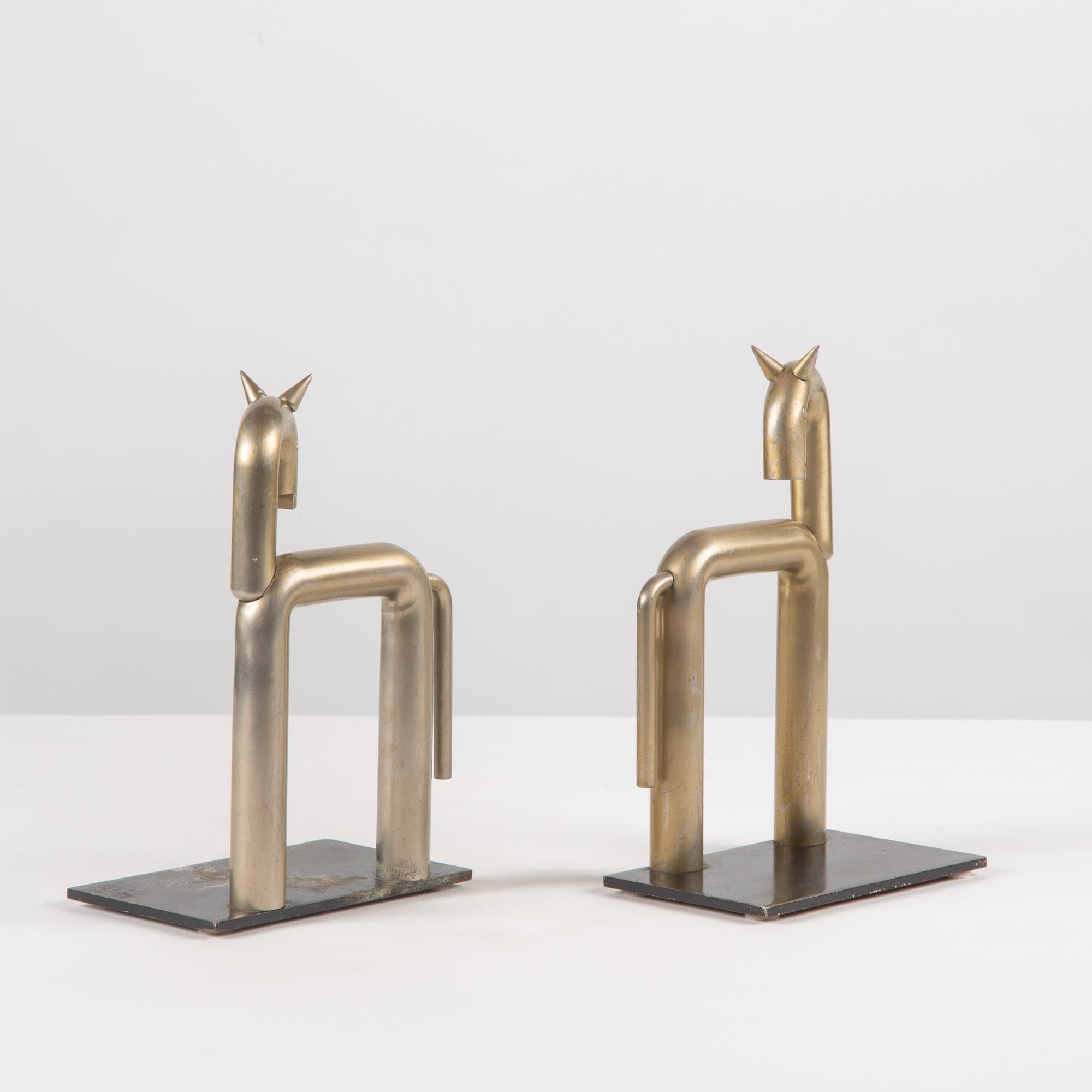 Mid-Century Modern Pair of Stainless Steel Horse Bookends by Walter von Nessen for Chase USA