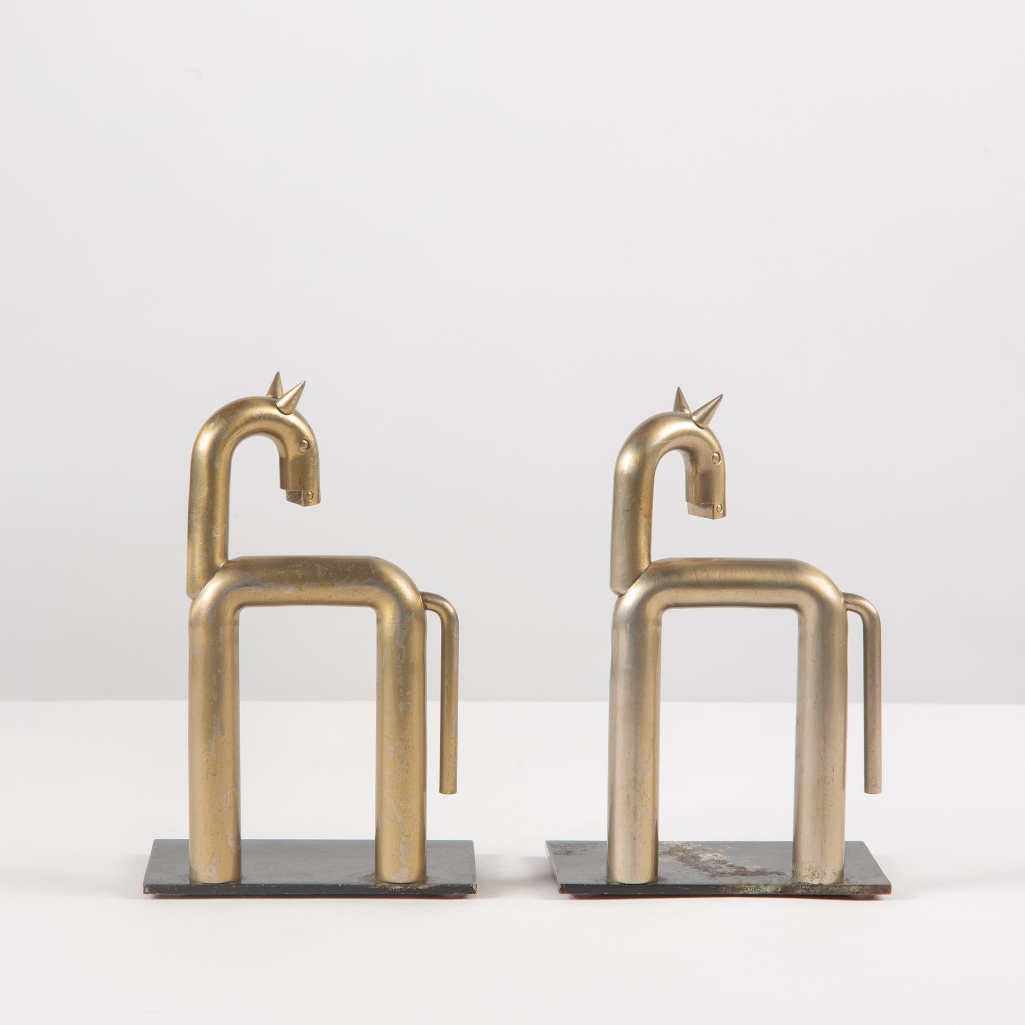 Pair of Stainless Steel Horse Bookends by Walter von Nessen for Chase USA In Good Condition In Los Angeles, CA