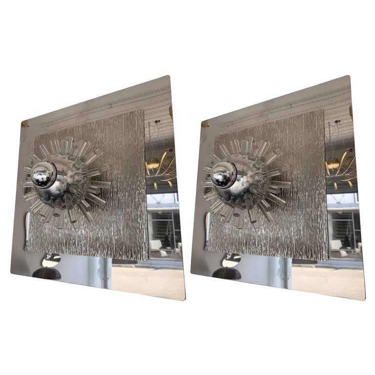 Pair of Stainless Steel Lucite Sconces by A. Brotto for Esperia, Italy