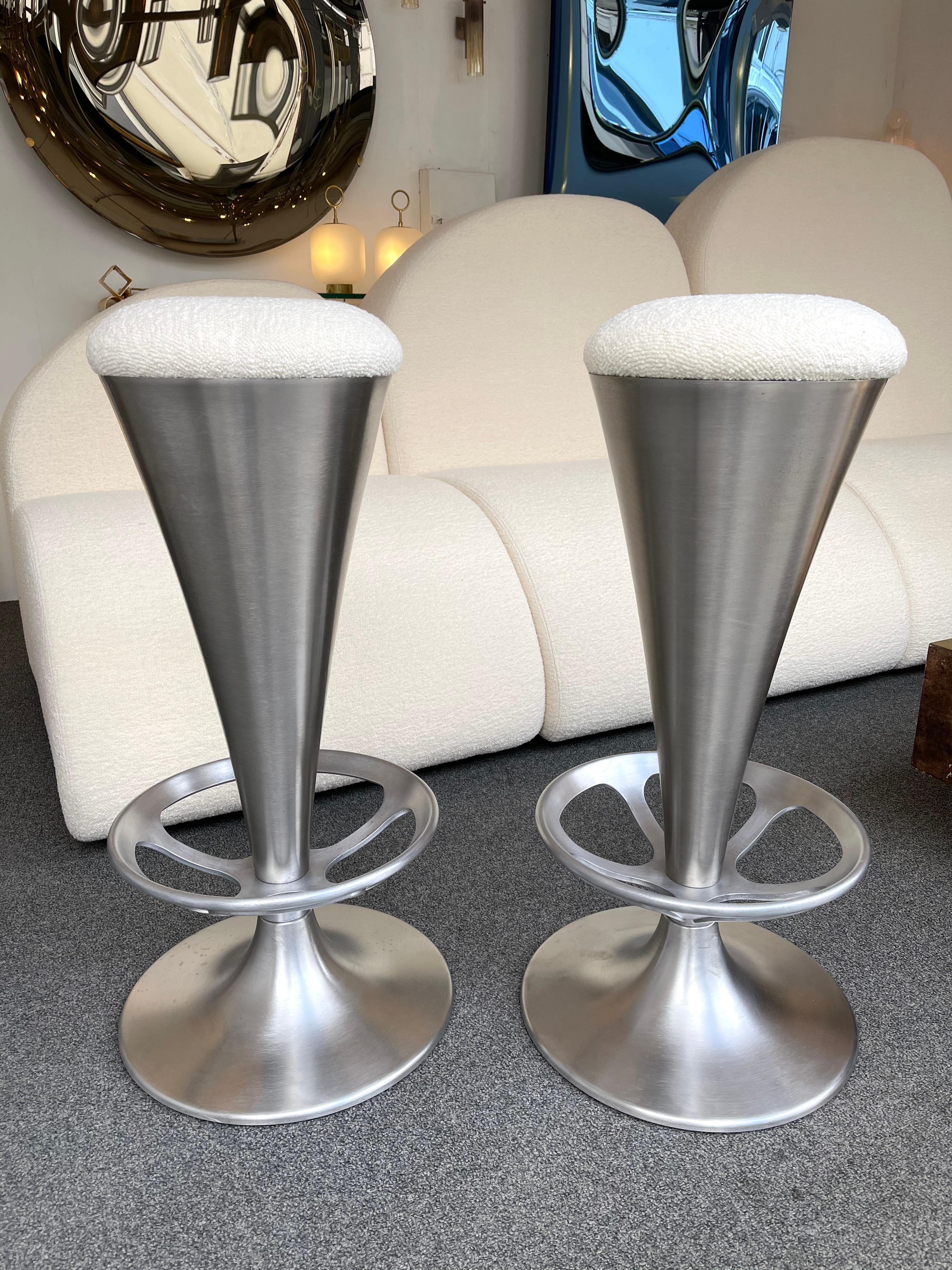Pair of Stainless Steel Metal Cone Bar Stools, Italy, 1990s For Sale 4