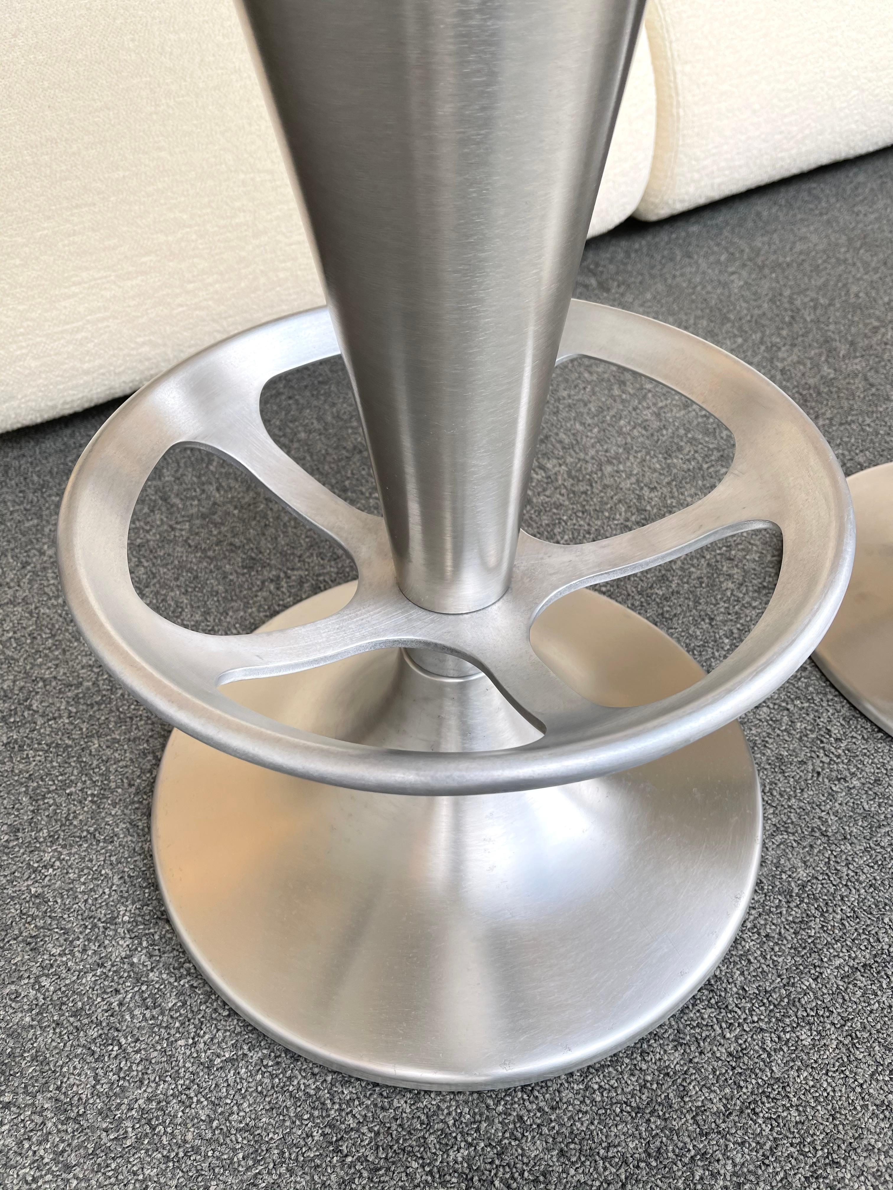 Cast Pair of Stainless Steel Metal Cone Bar Stools, Italy, 1990s For Sale