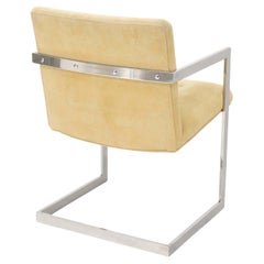 Pair of Stainless Steel Milo Baughman Cube Shape 1970s Camel Dining Chairs CLEAN